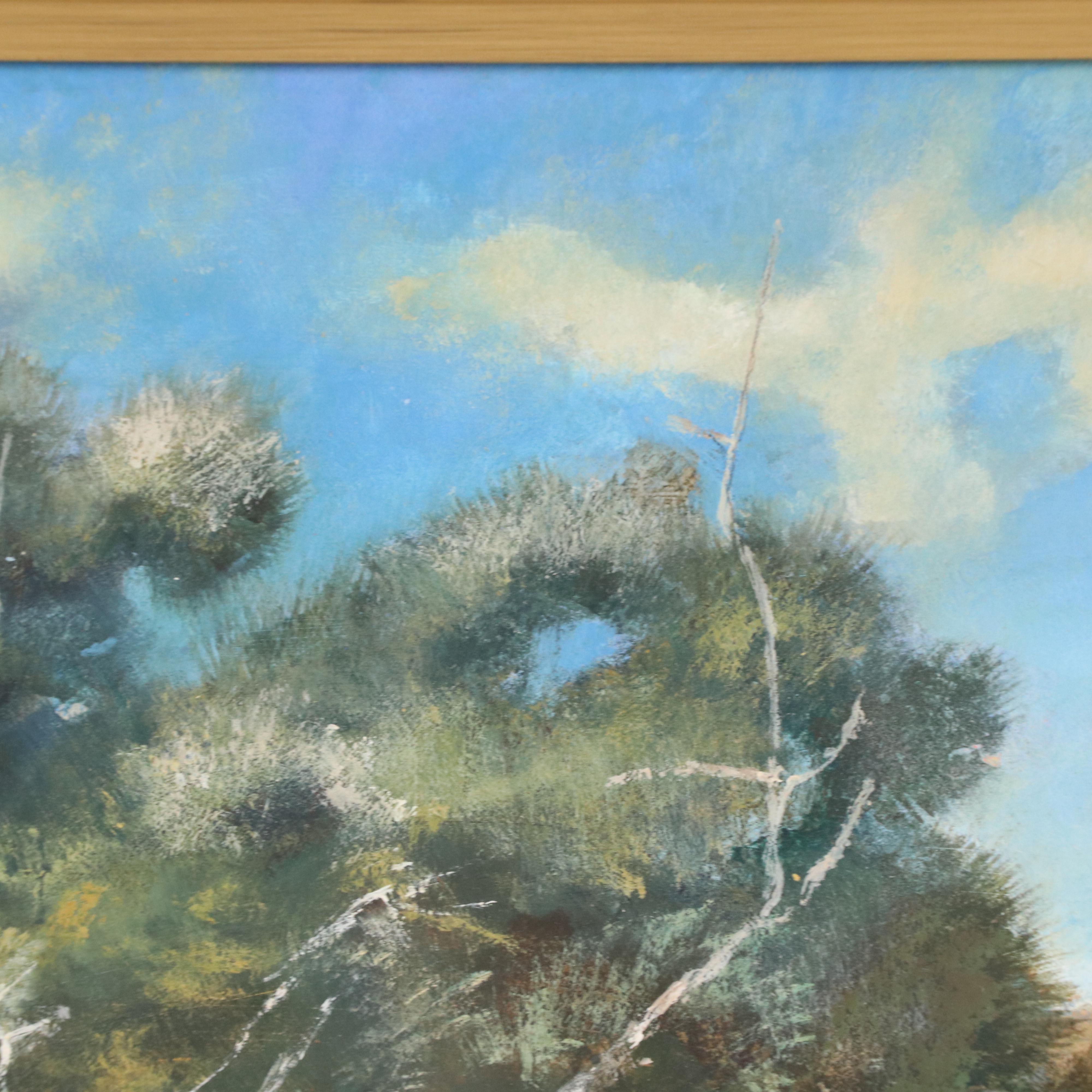 Bob Kuhn Wildlife Oil Painting of Mountain Lion Chasing Sheep, 1979