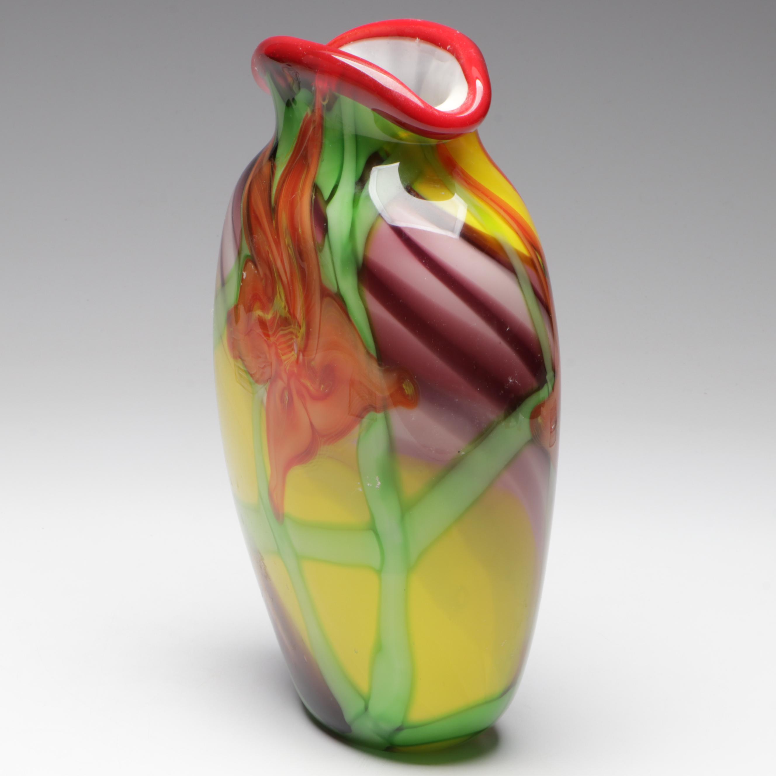 Abstract Floral Motif Glass Vase