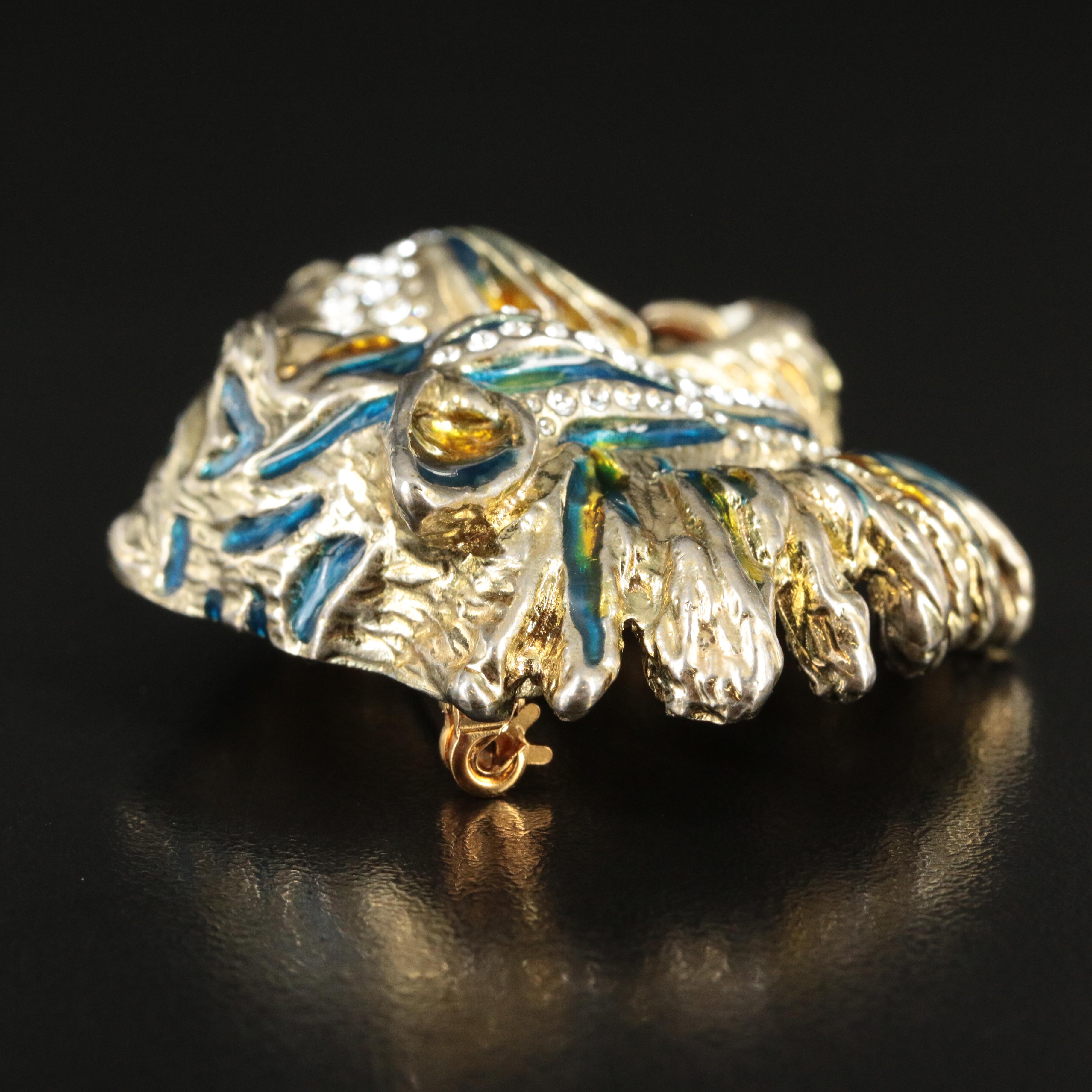 Gucci Rajah Tiger Head Brooch with Glass Crystal and Enamel