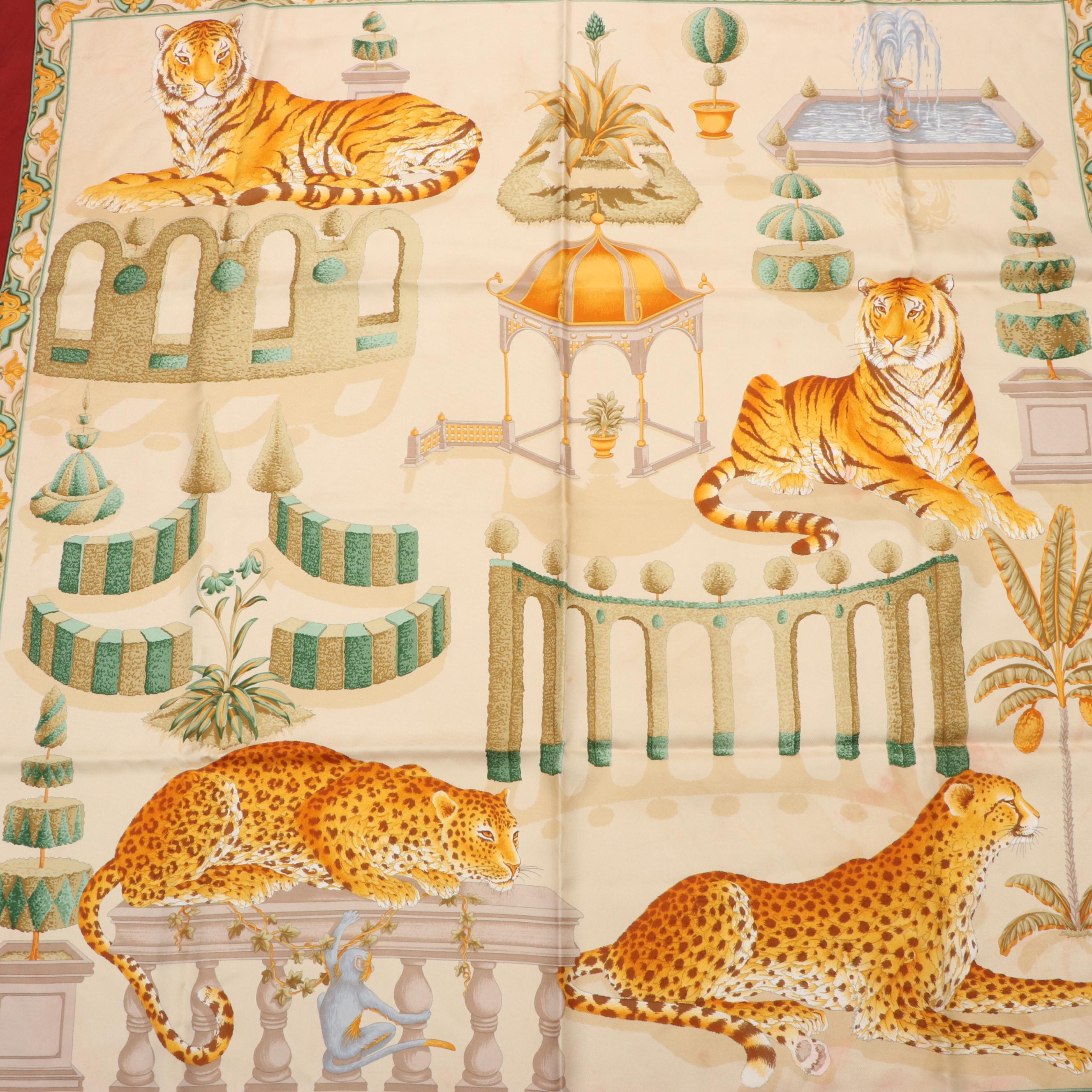 Salvatore Ferragamo Tigers and Leopards Animal Print Silk Scarf