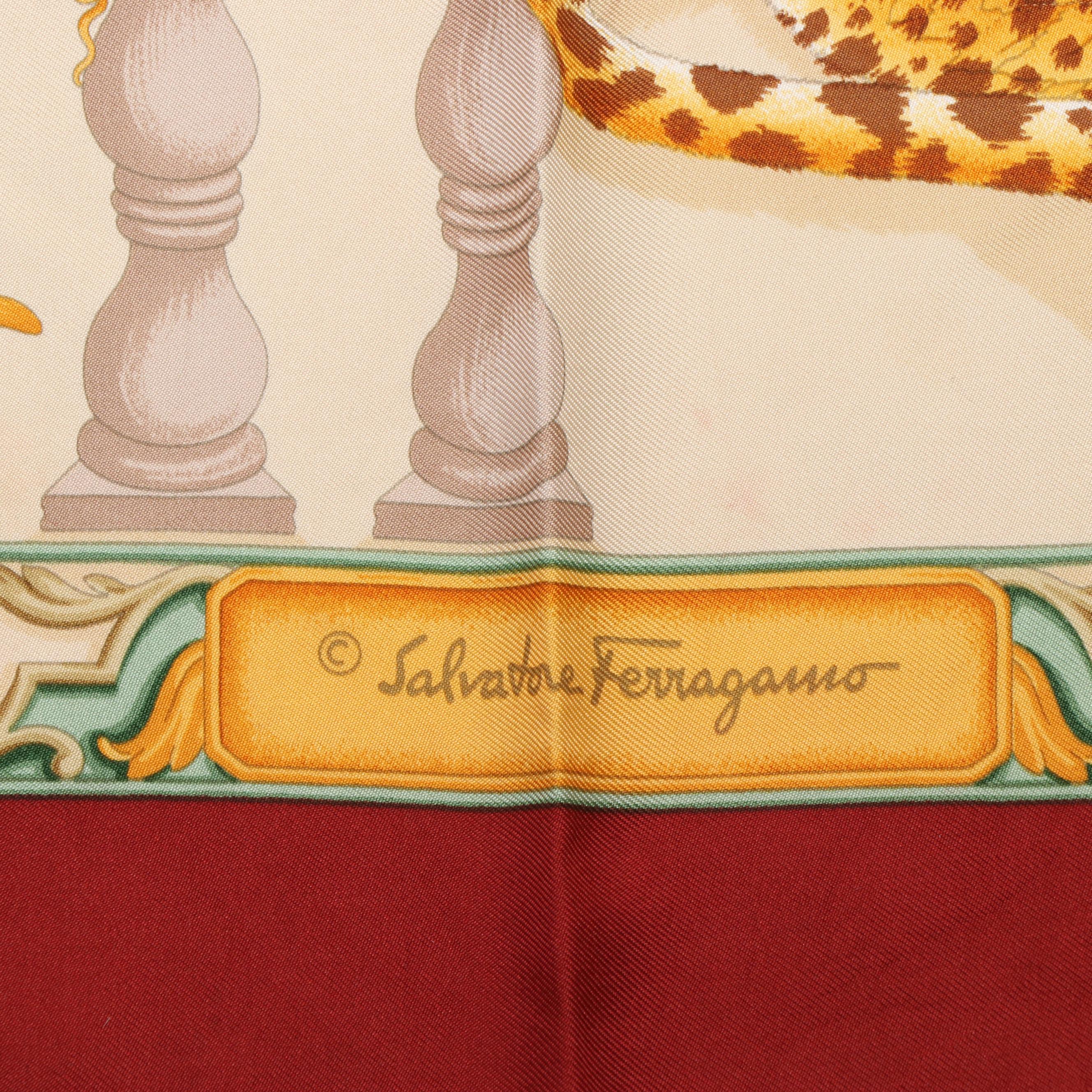Salvatore Ferragamo Tigers and Leopards Animal Print Silk Scarf