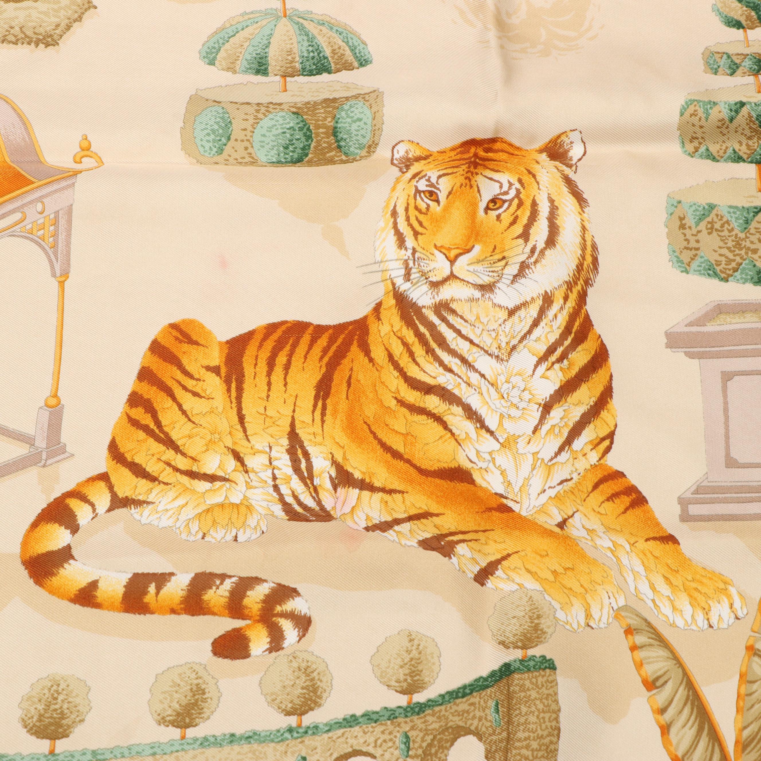 Salvatore Ferragamo Tigers and Leopards Animal Print Silk Scarf