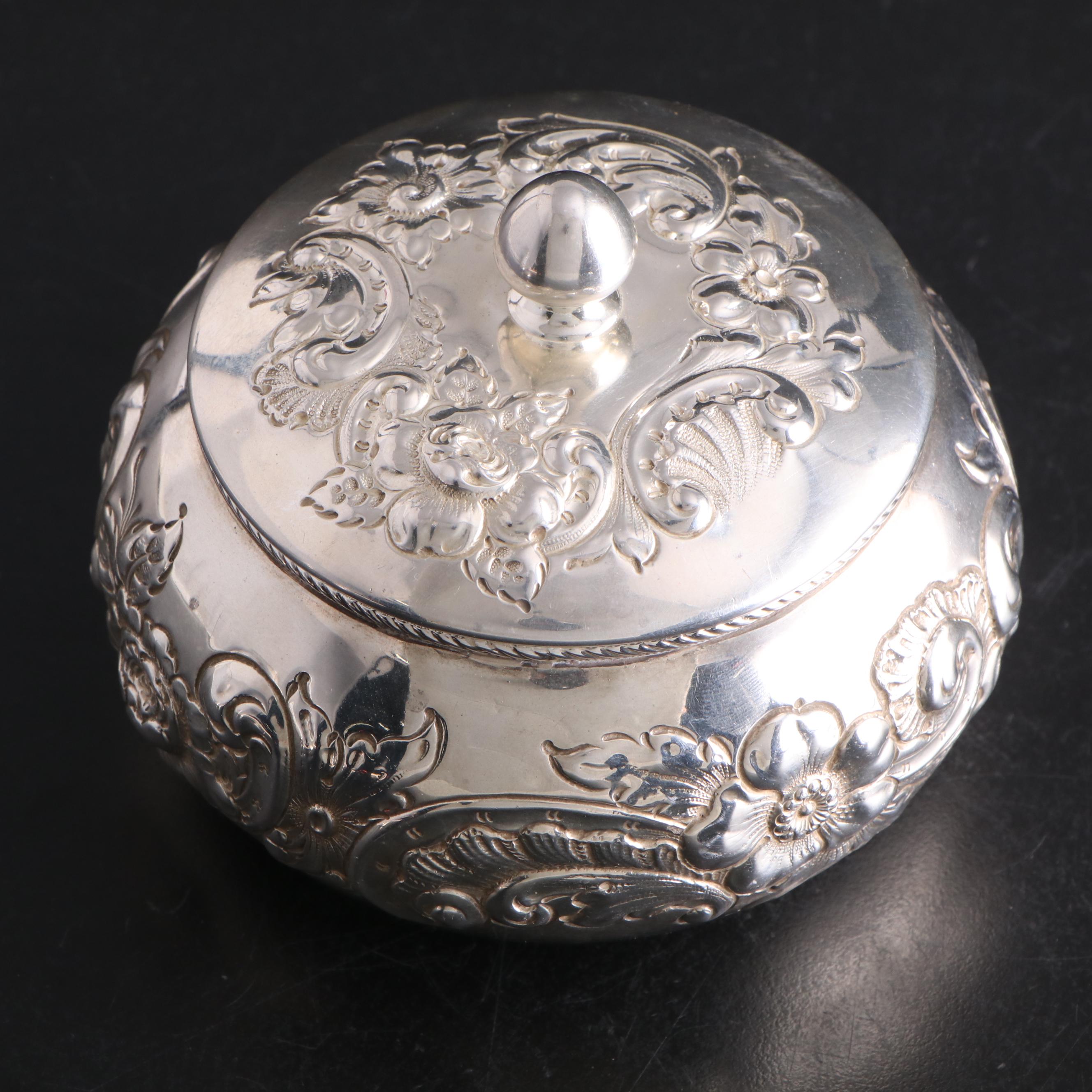 W. J. Braitsch & Co. Sterling Silver Powder Jar with Other Sterling Vanity Boxes