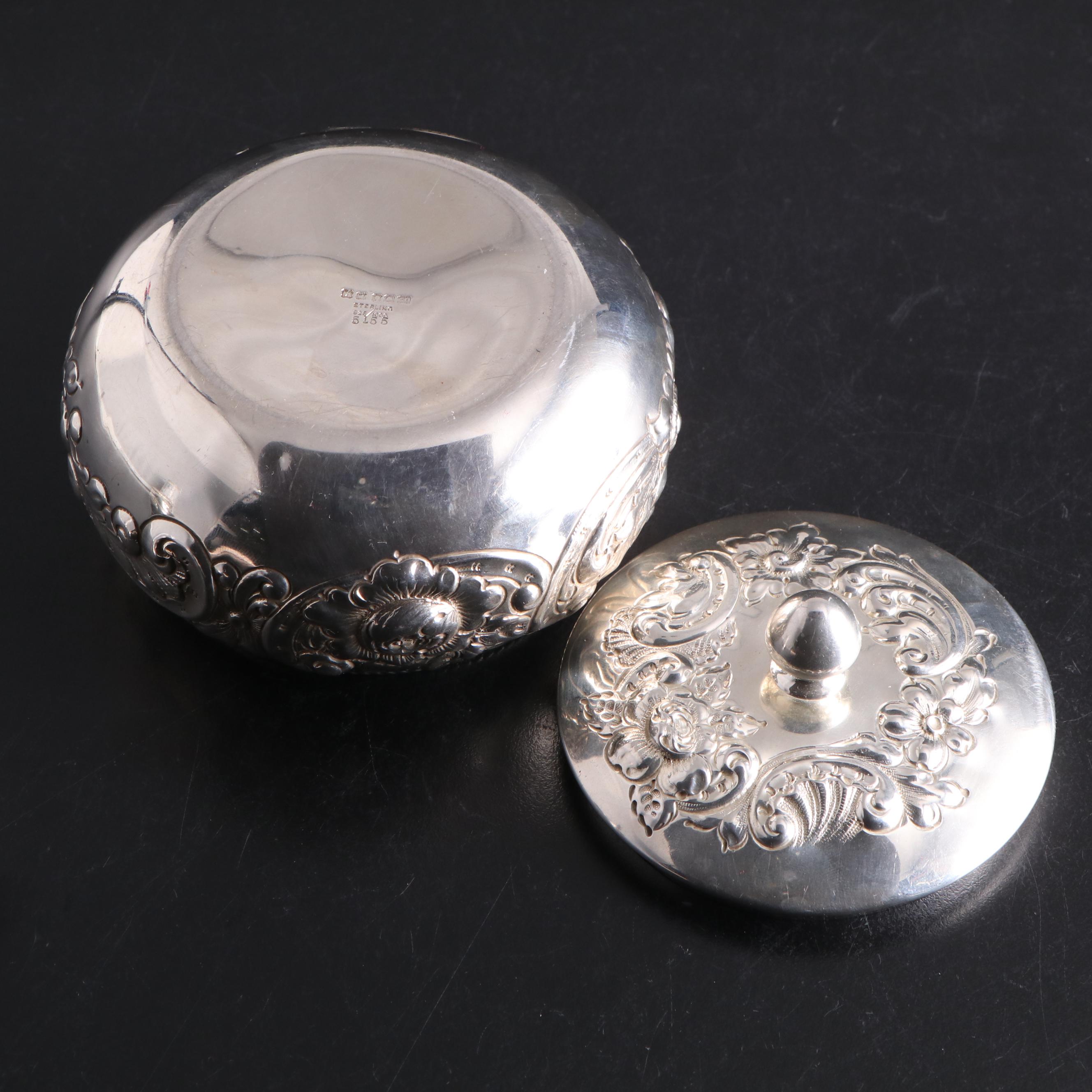W. J. Braitsch & Co. Sterling Silver Powder Jar with Other Sterling Vanity Boxes