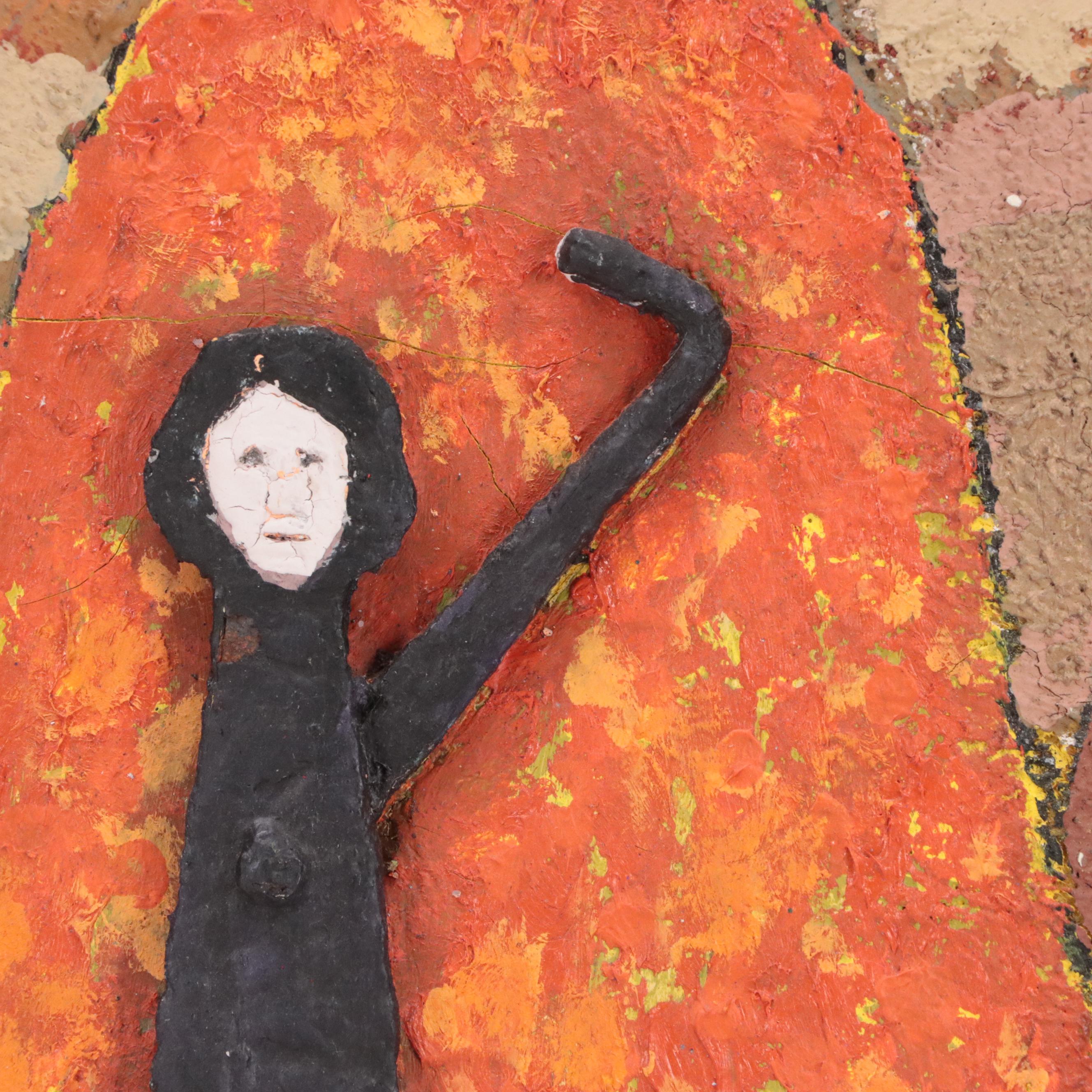 Abstract Mixed Media Assemblage of Figure in Landscape