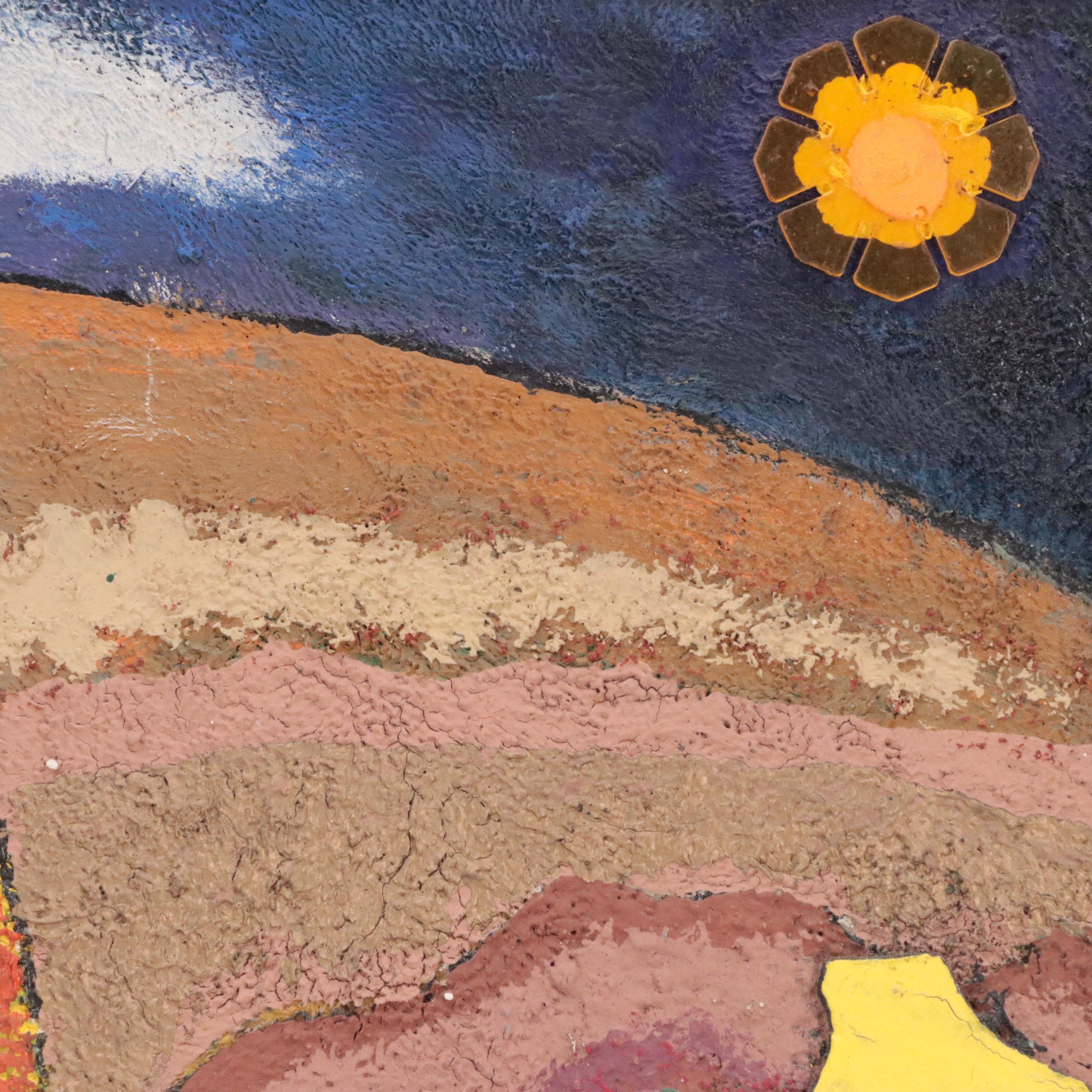 Abstract Mixed Media Assemblage of Figure in Landscape