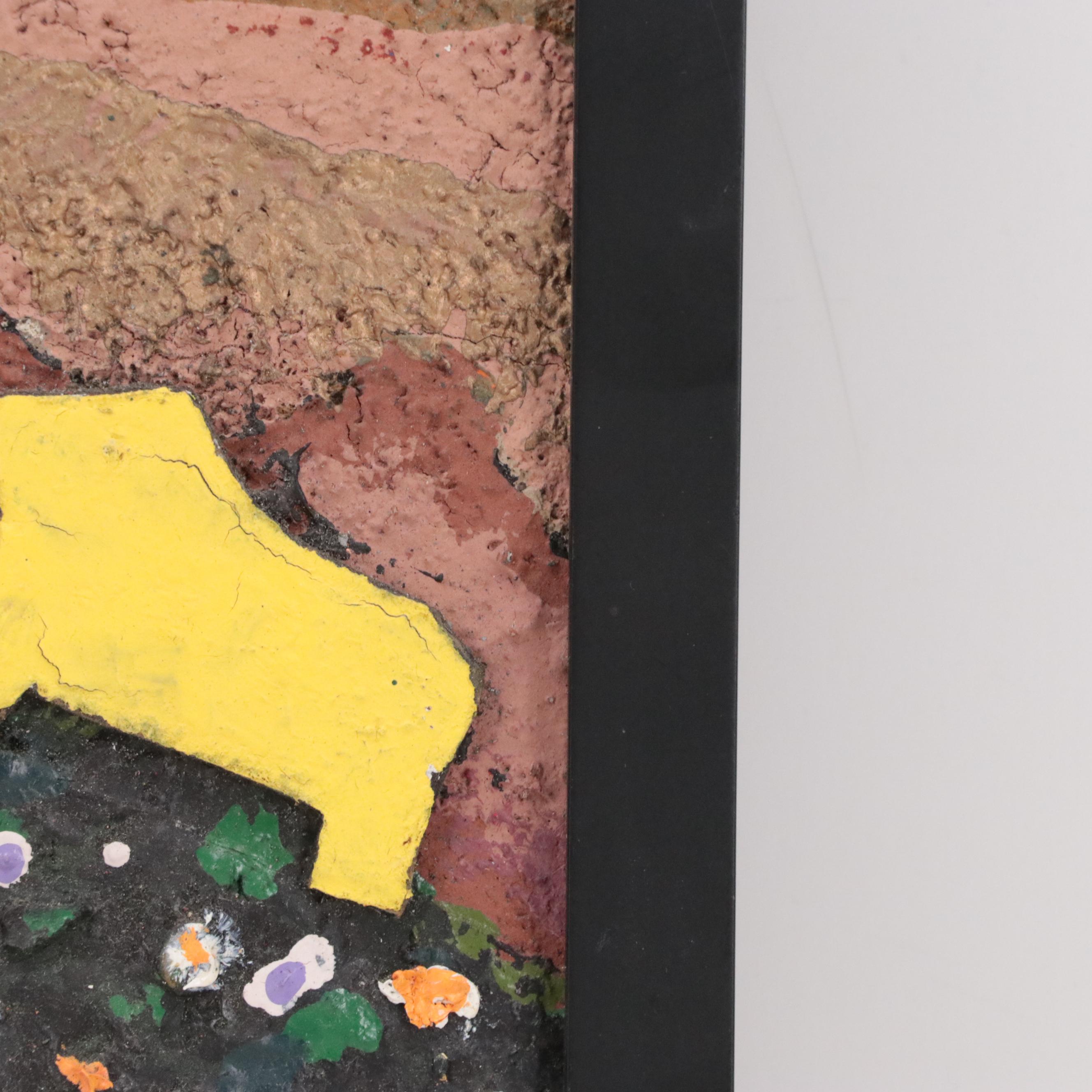 Abstract Mixed Media Assemblage of Figure in Landscape