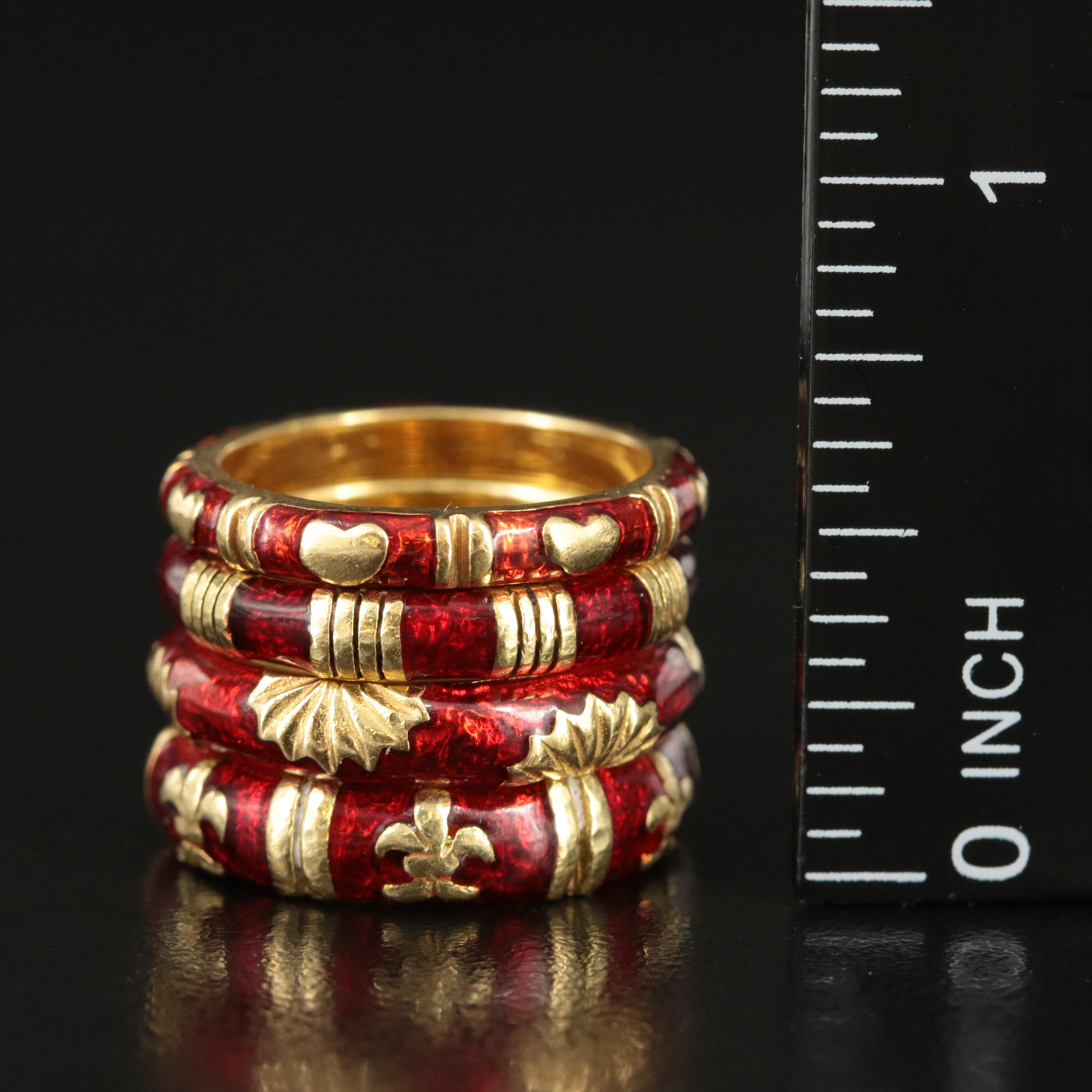 Hidalgo 18K Red Paillonnè Enamel Stackable Ring Set
