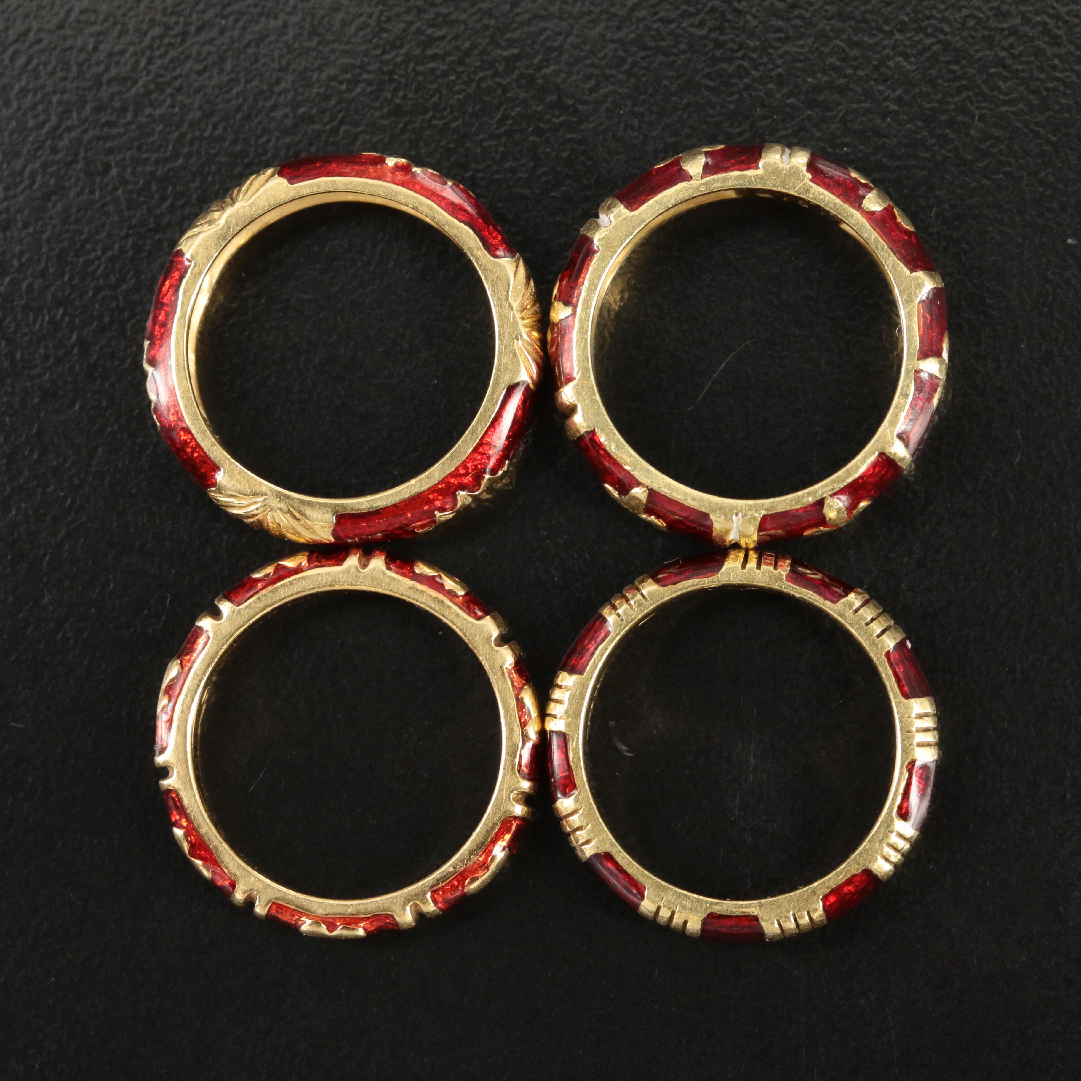 Hidalgo 18K Red Paillonnè Enamel Stackable Ring Set