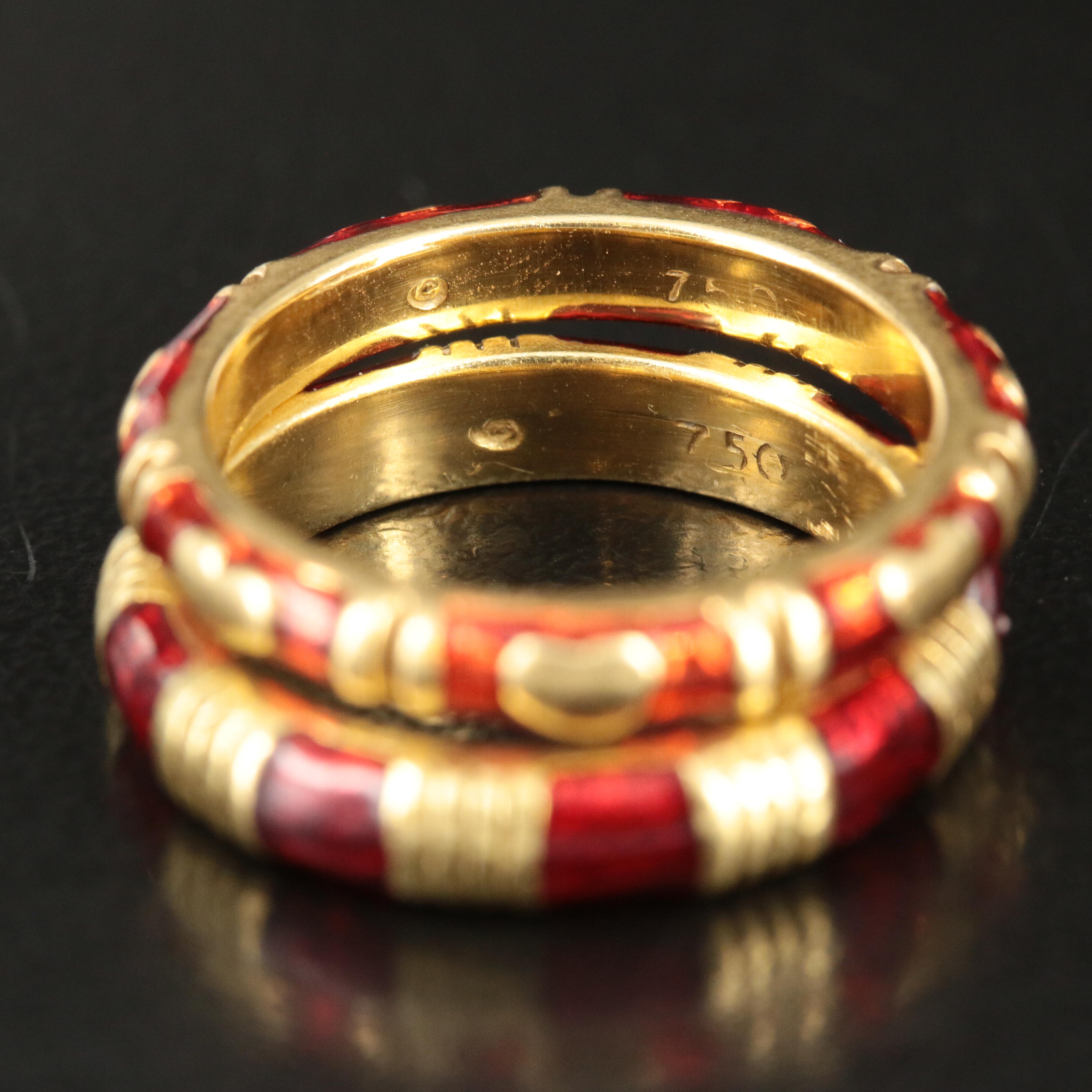 Hidalgo 18K Red Paillonnè Enamel Stackable Ring Set