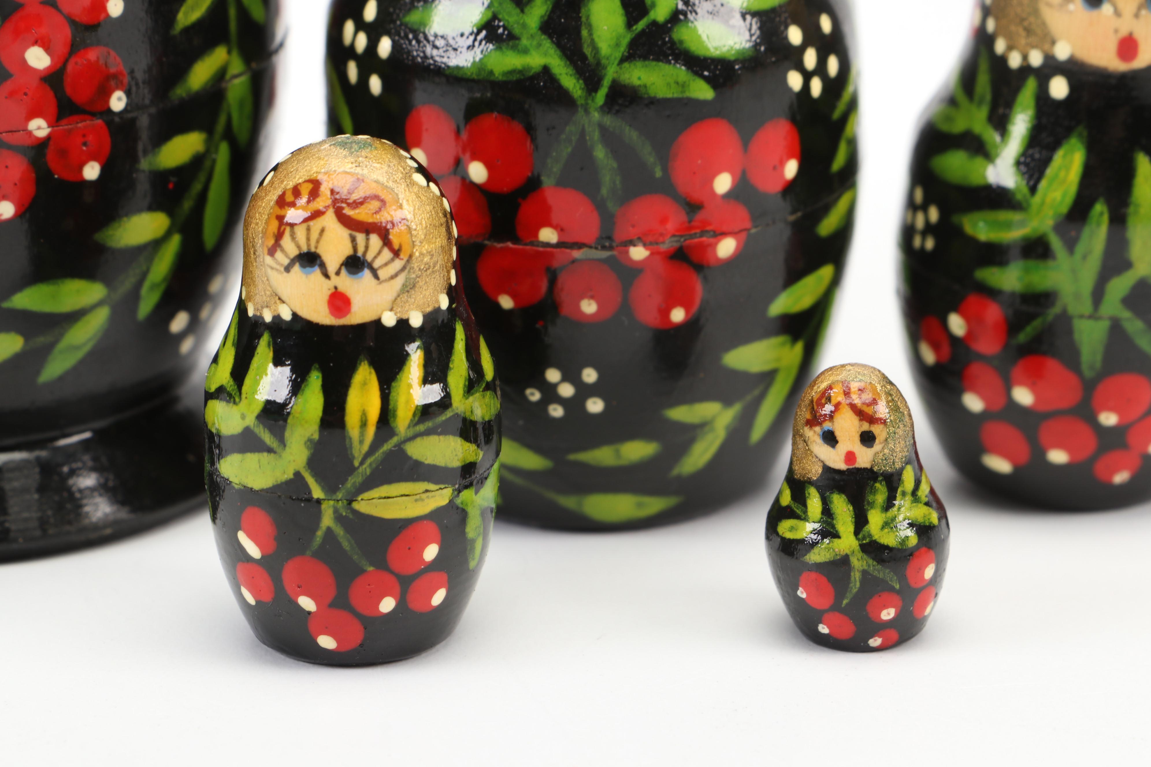 Hand-Painted Gilt Wood Matryoshka Dolls
