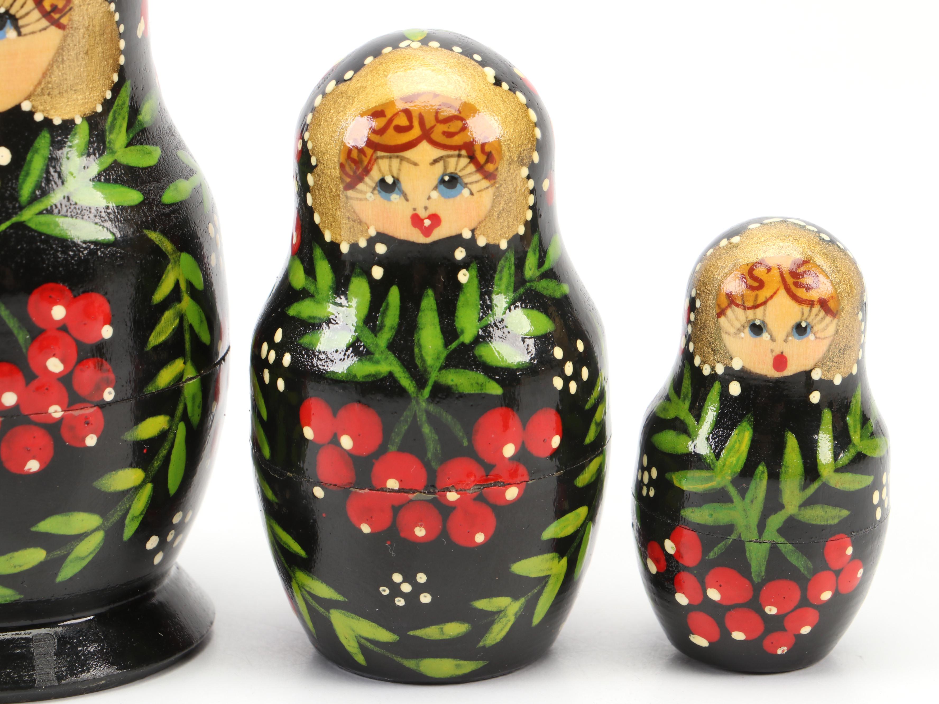 Hand-Painted Gilt Wood Matryoshka Dolls