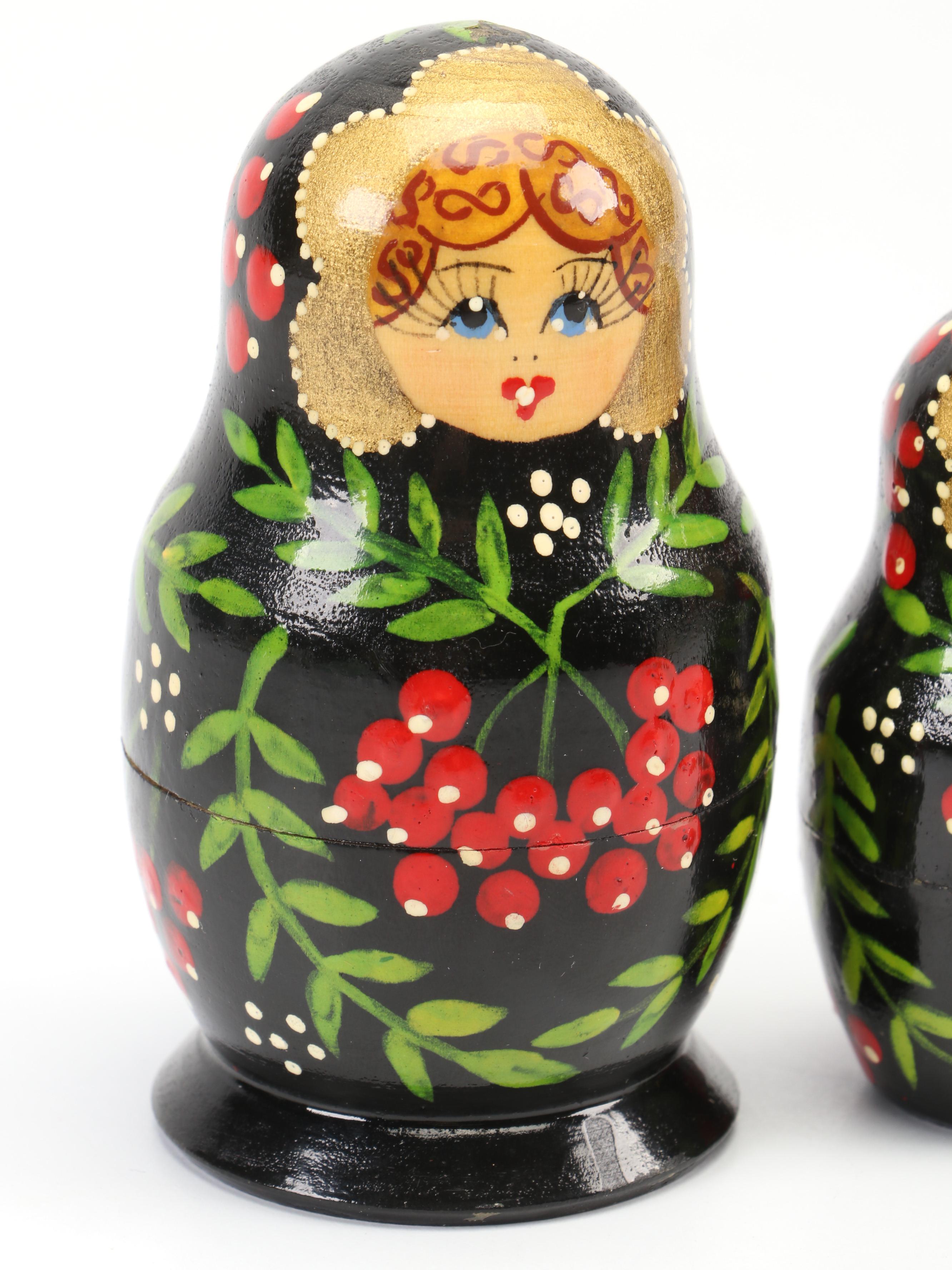Hand-Painted Gilt Wood Matryoshka Dolls
