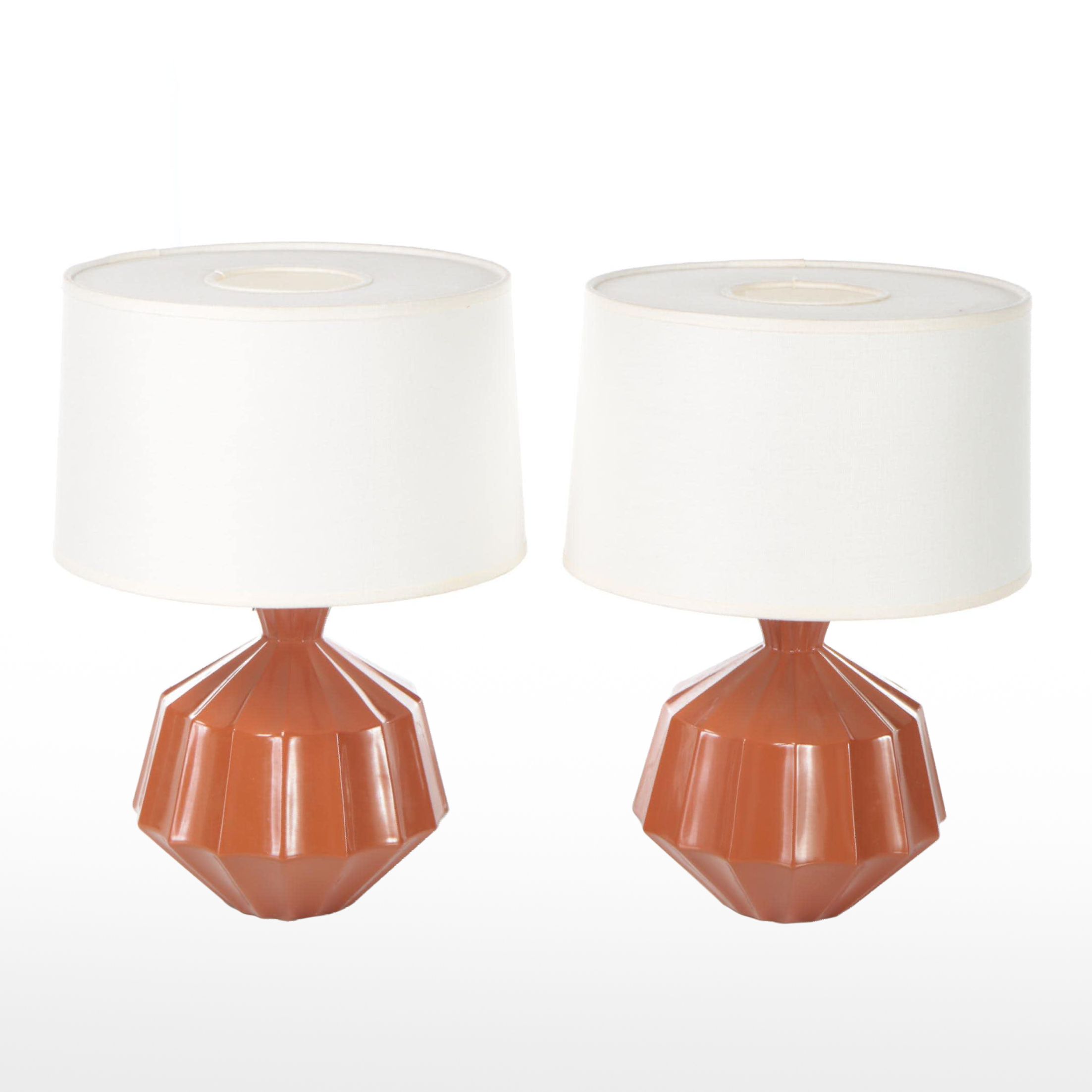 Pair of Burnt Orange Reverse Scallop Edge Table Lamps