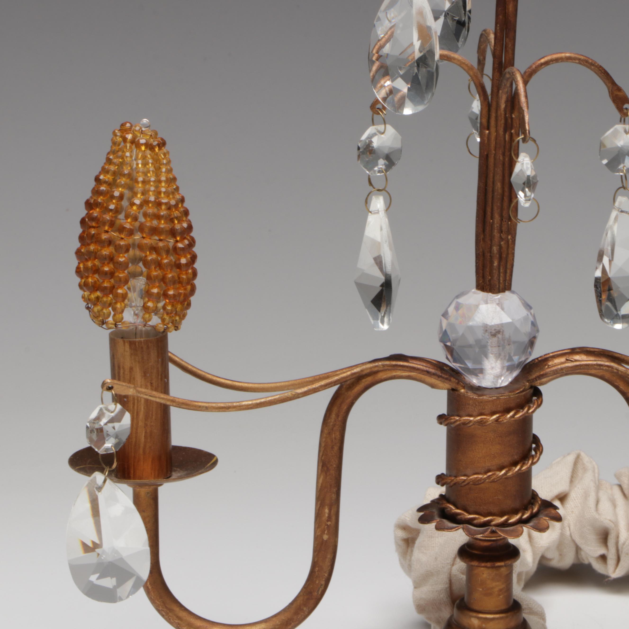 Copper Finish Metal Mantel Lamp & Beaded Lightbulbs, Half-Round Wall Shade