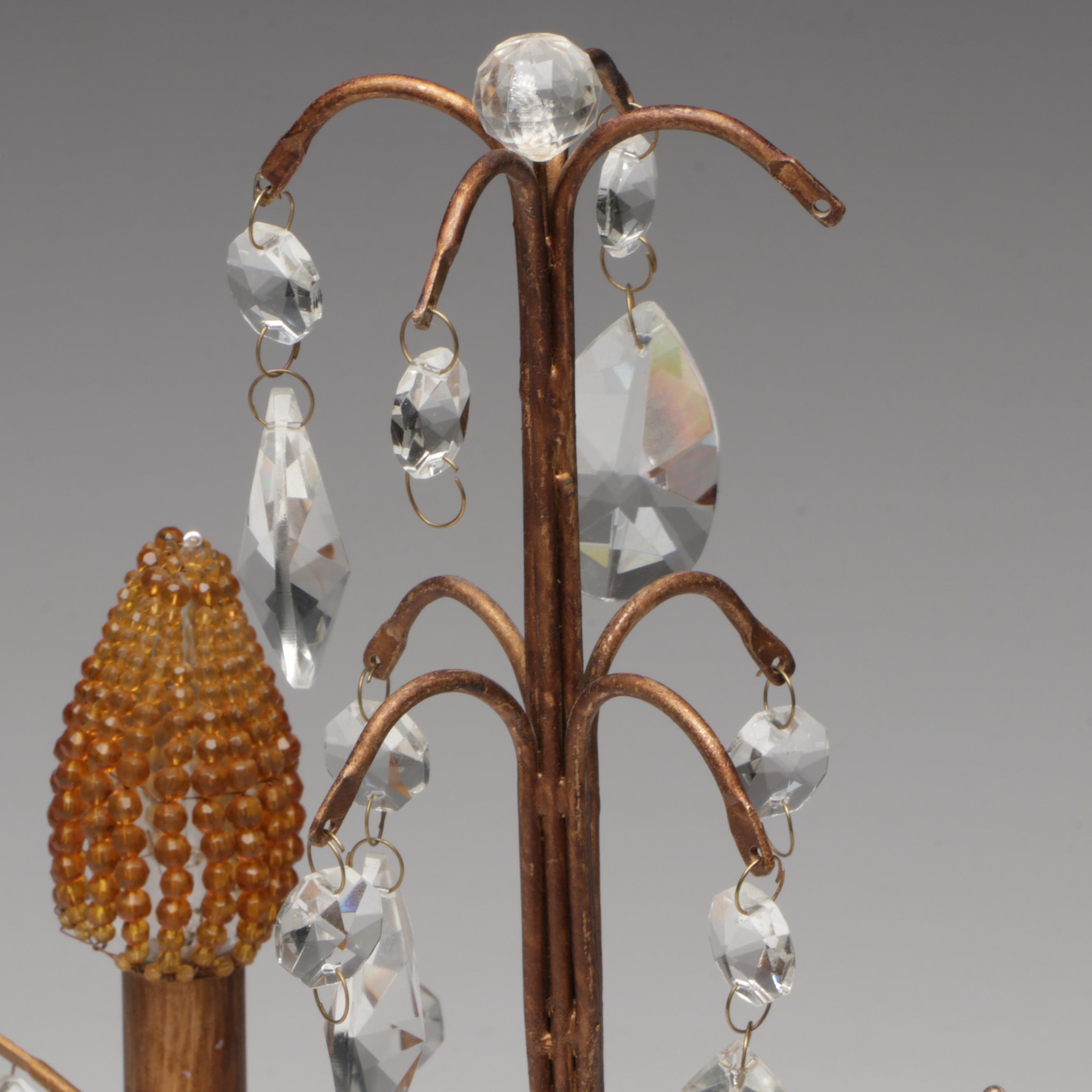 Copper Finish Metal Mantel Lamp & Beaded Lightbulbs, Half-Round Wall Shade