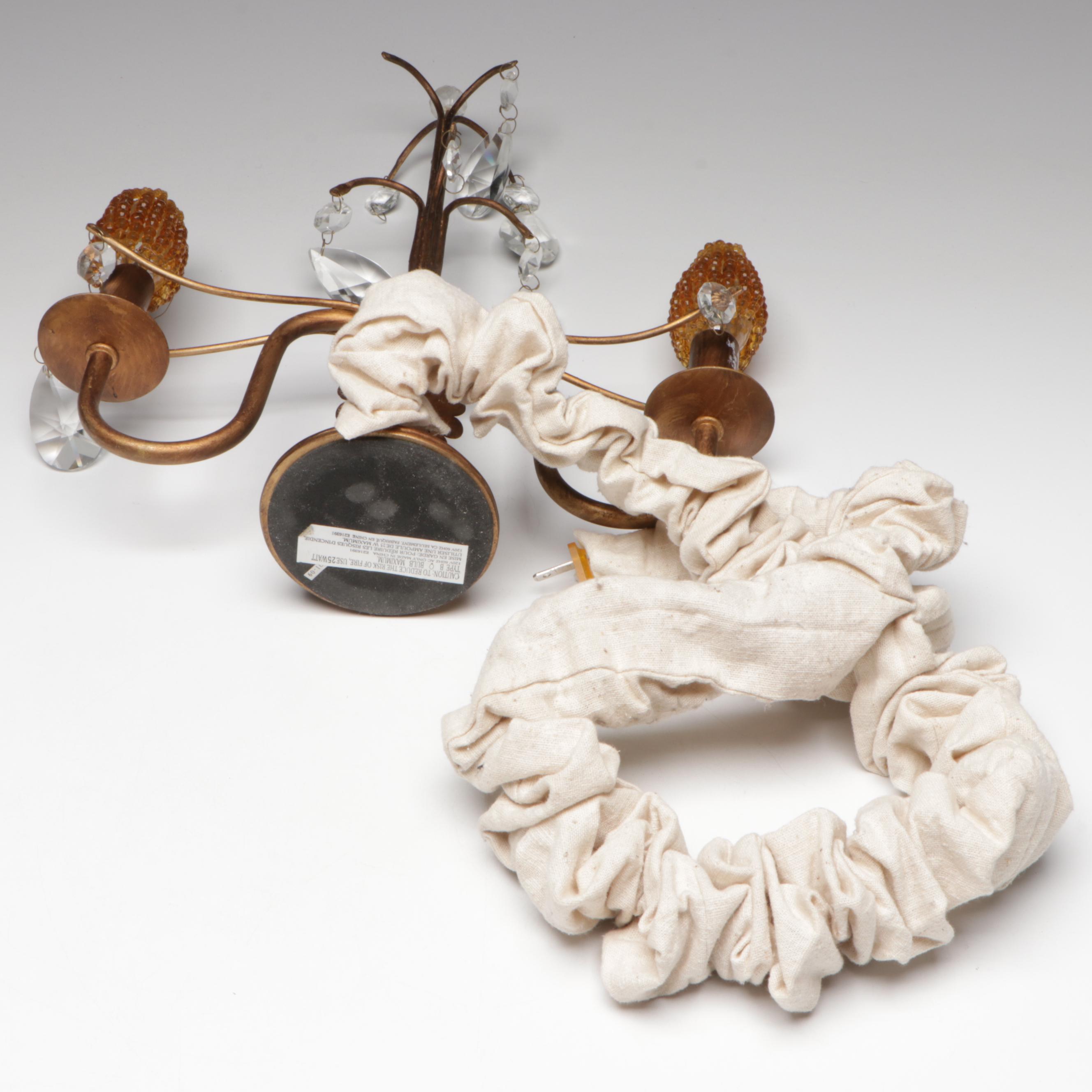 Copper Finish Metal Mantel Lamp & Beaded Lightbulbs, Half-Round Wall Shade