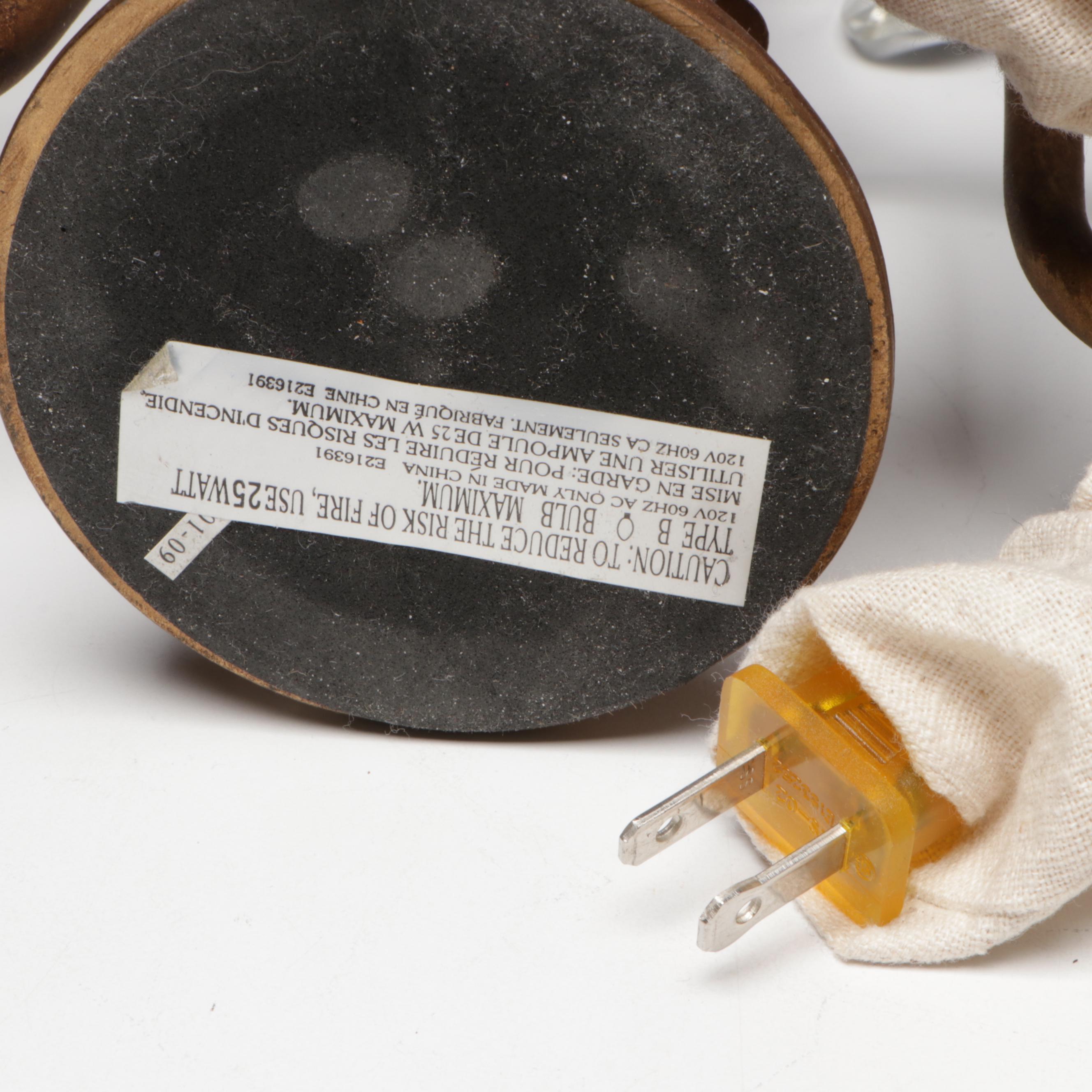 Copper Finish Metal Mantel Lamp & Beaded Lightbulbs, Half-Round Wall Shade