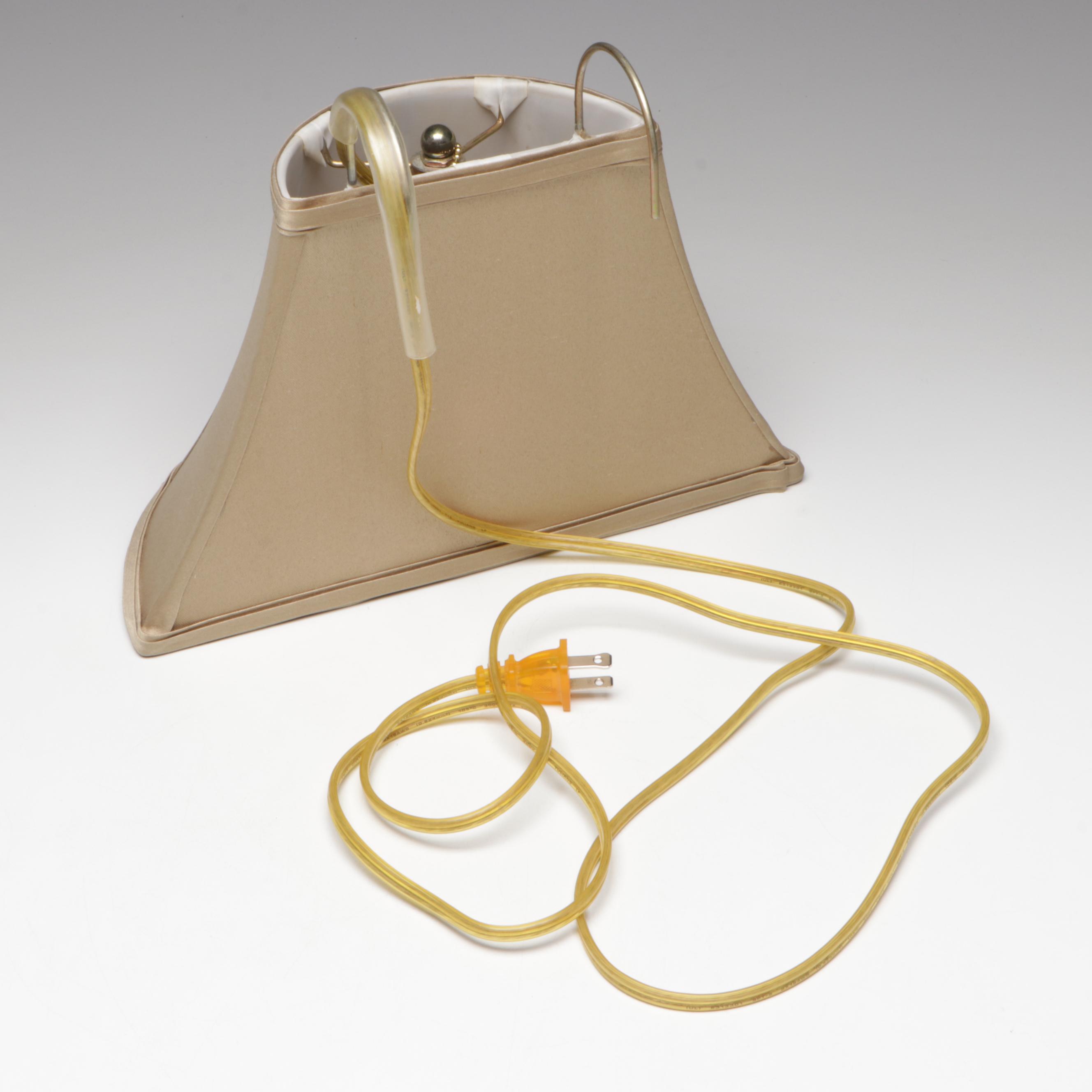 Copper Finish Metal Mantel Lamp & Beaded Lightbulbs, Half-Round Wall Shade