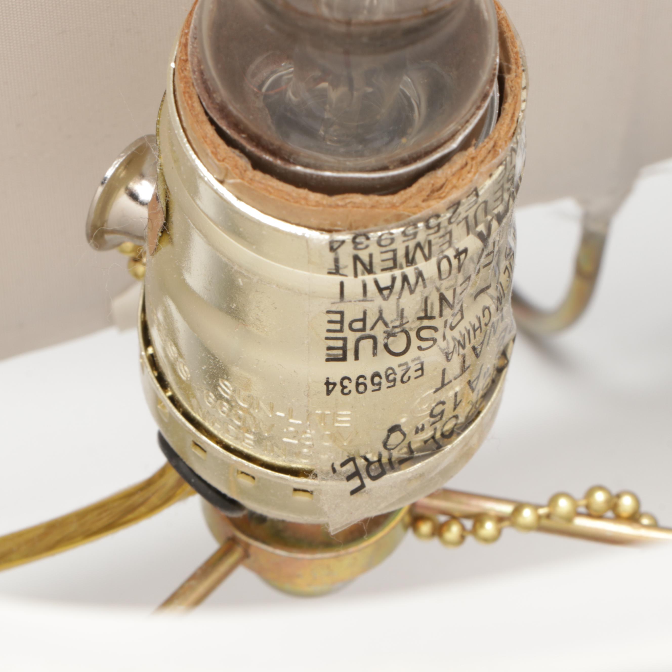 Copper Finish Metal Mantel Lamp & Beaded Lightbulbs, Half-Round Wall Shade