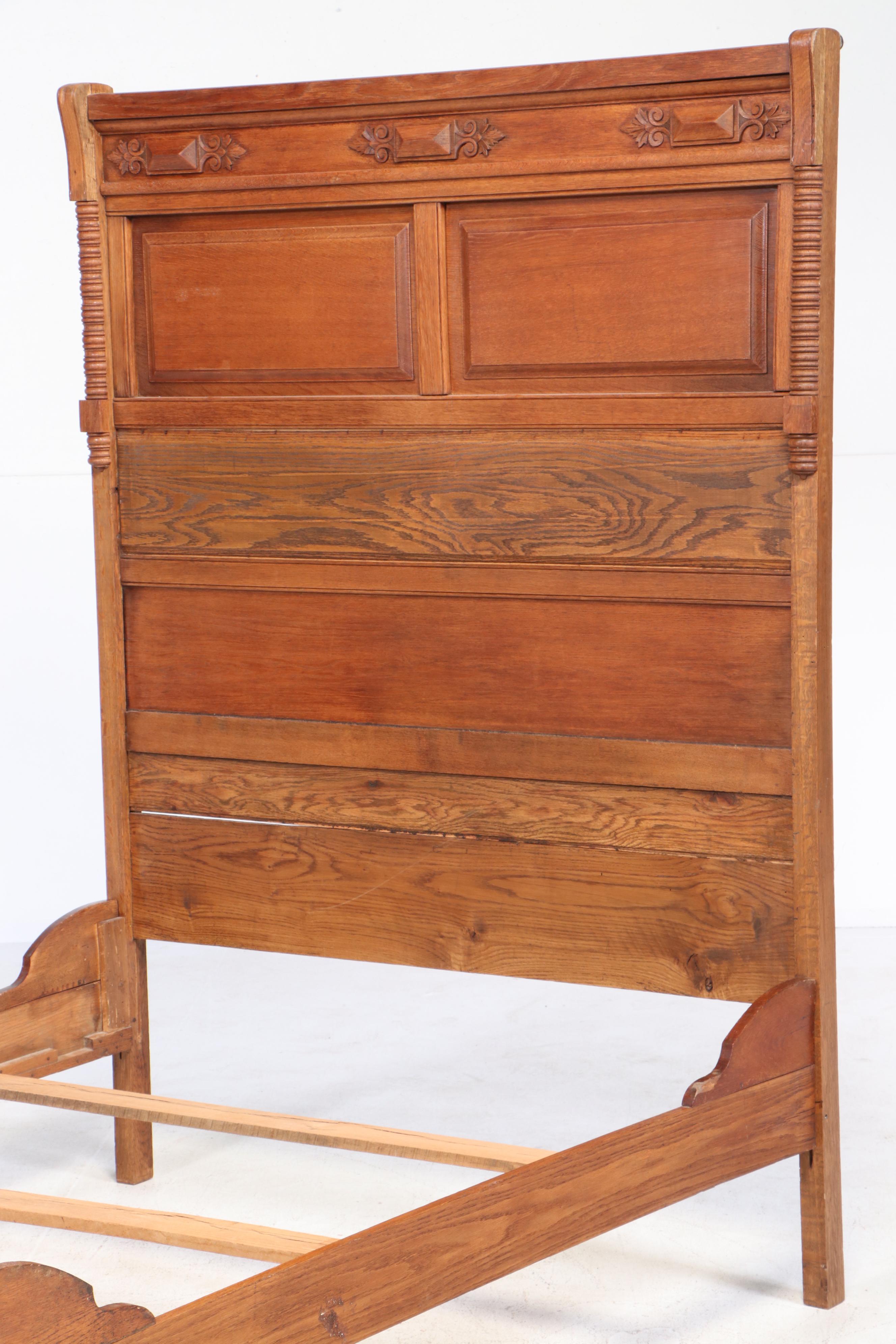 Victorian Carved Oak Full Size Bed Frame, Late 19th Century