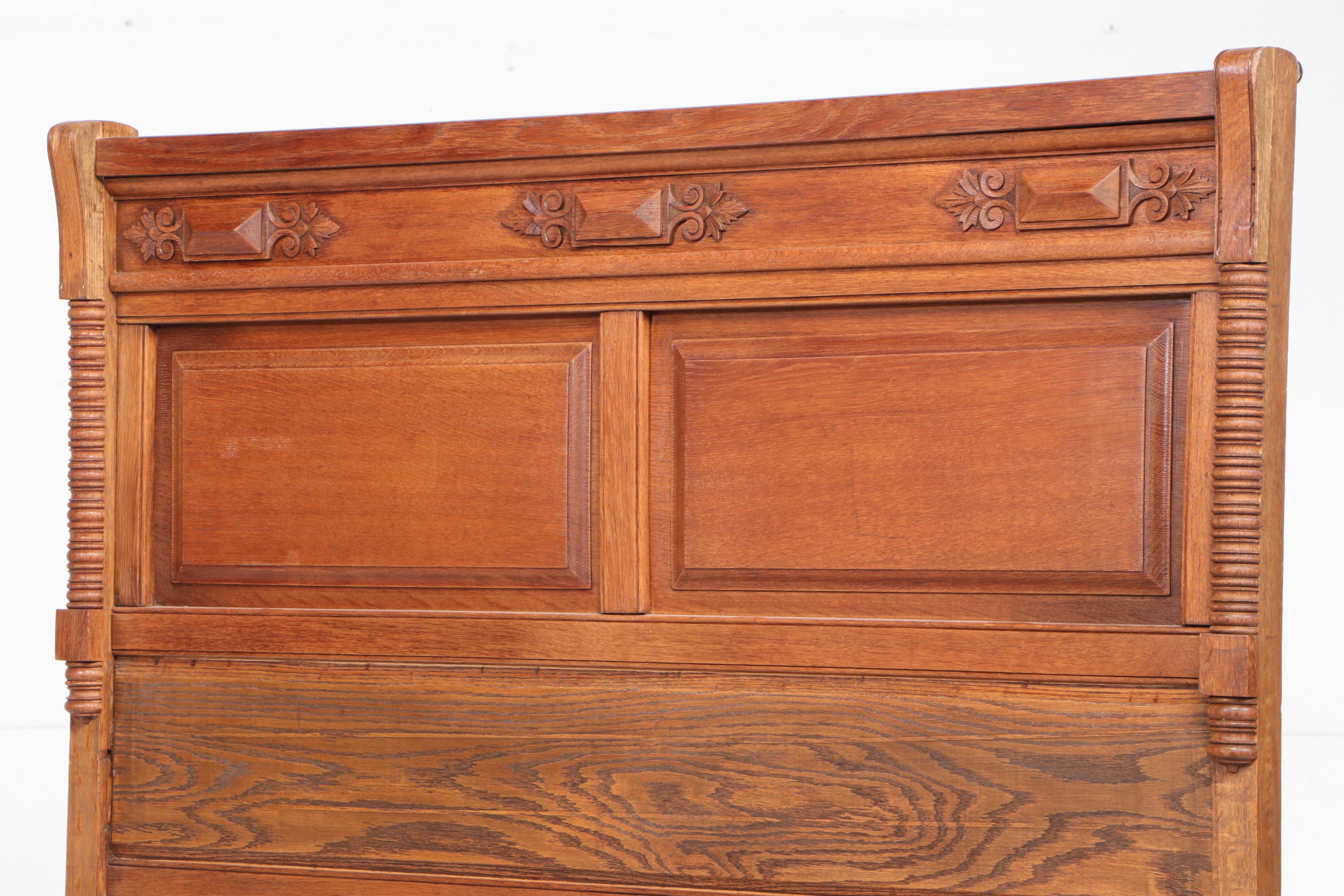 Victorian Carved Oak Full Size Bed Frame, Late 19th Century