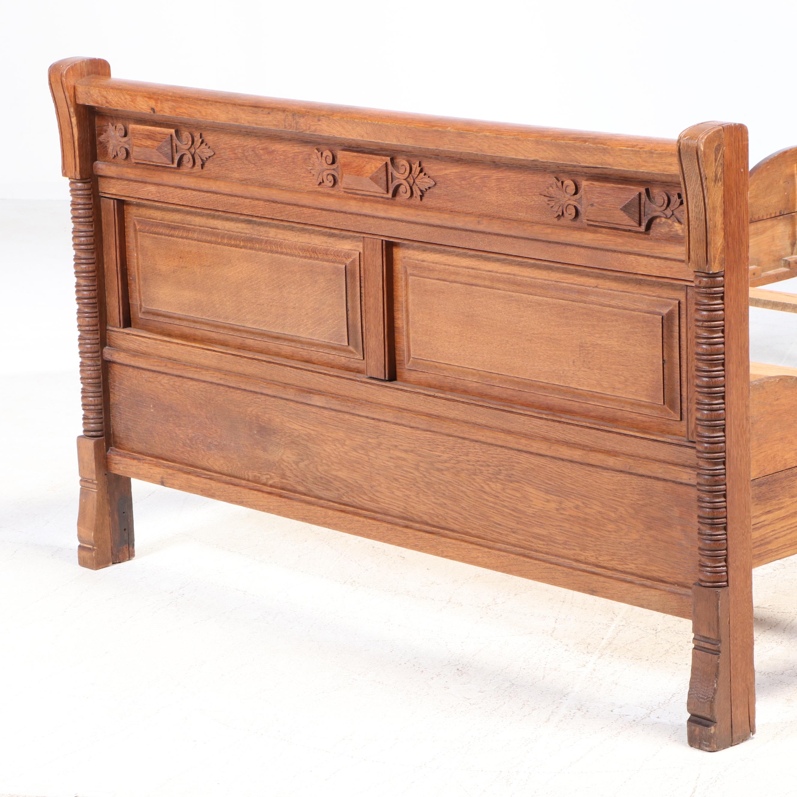 Victorian Carved Oak Full Size Bed Frame, Late 19th Century