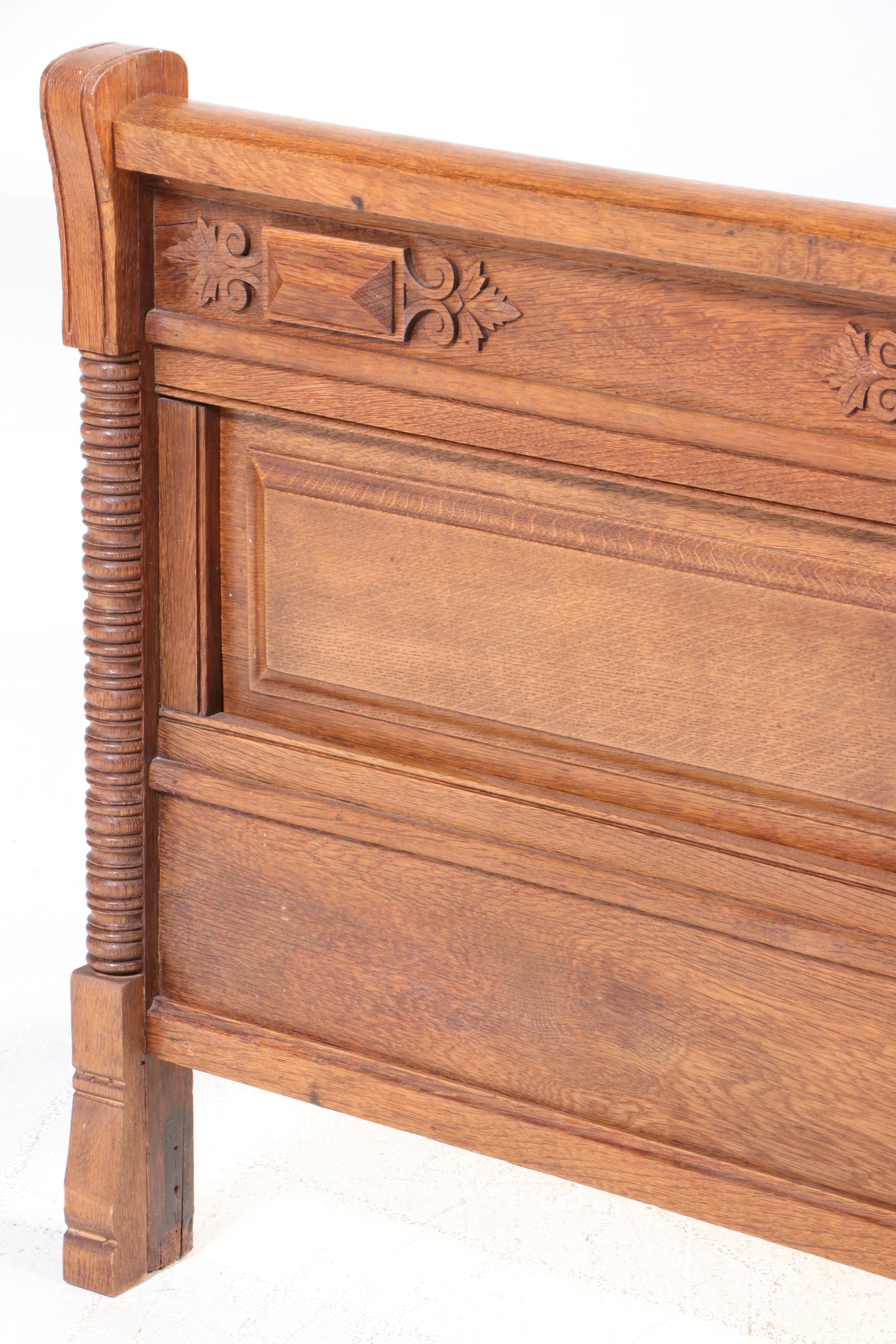 Victorian Carved Oak Full Size Bed Frame, Late 19th Century