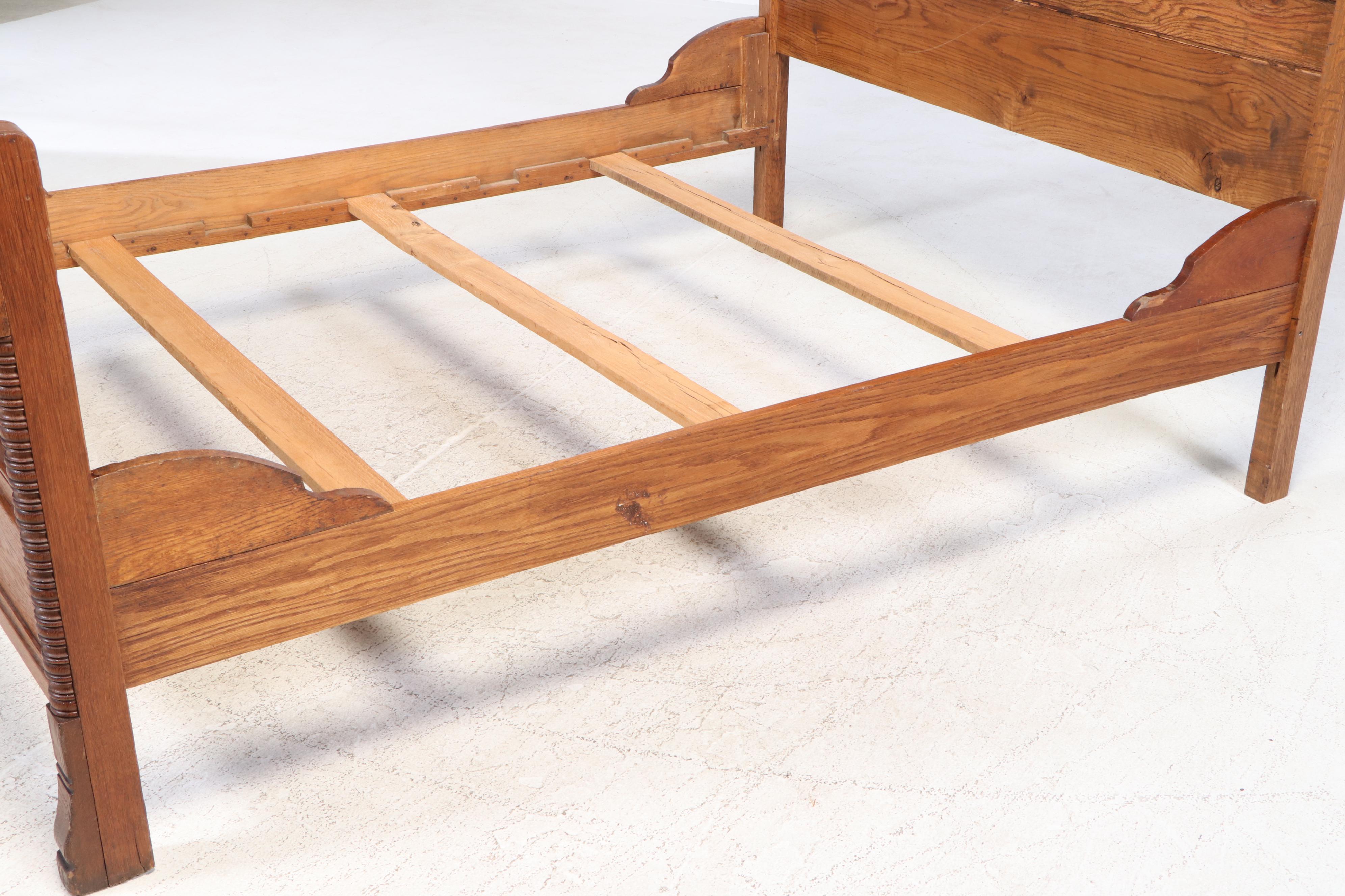 Victorian Carved Oak Full Size Bed Frame, Late 19th Century