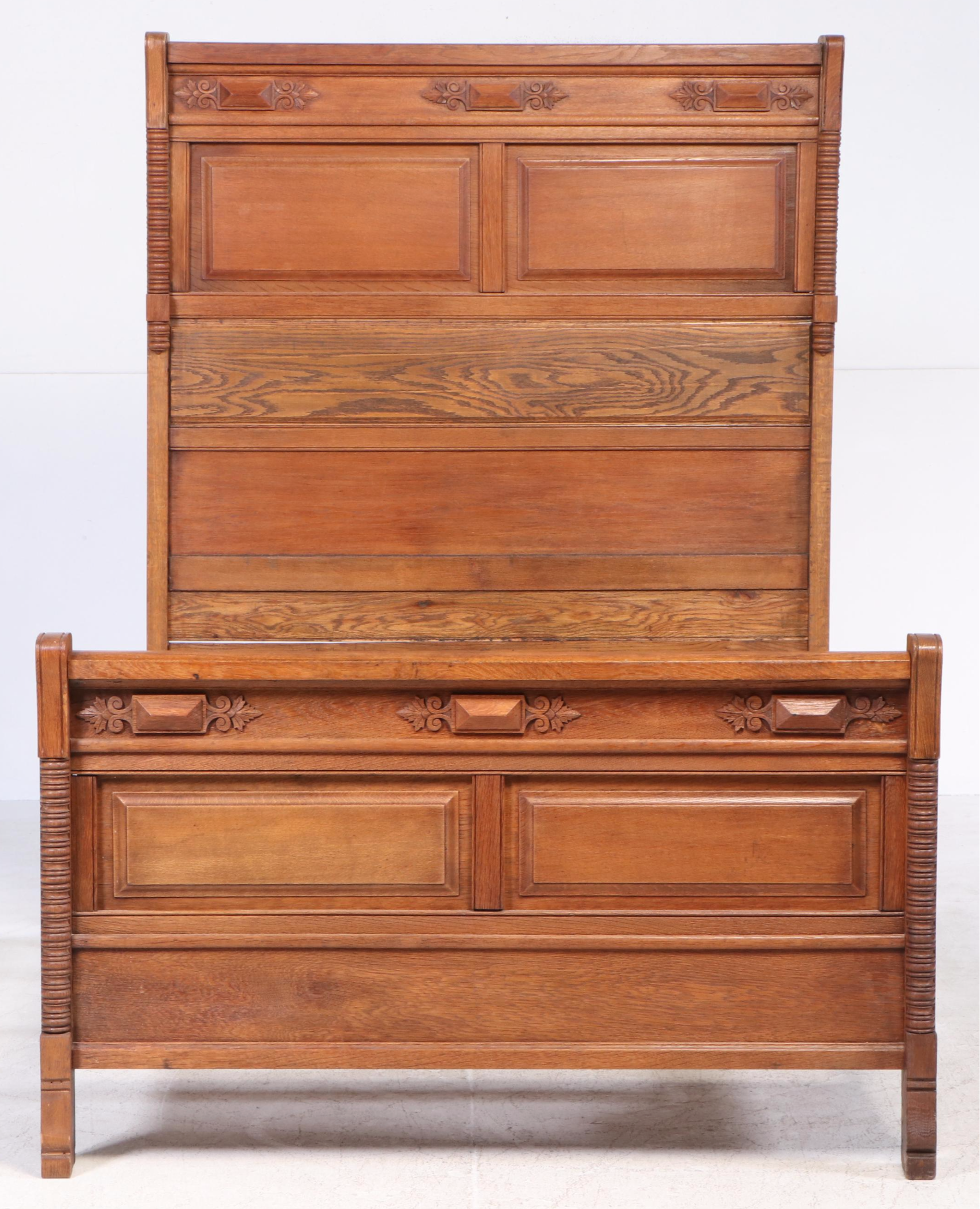 Victorian Carved Oak Full Size Bed Frame, Late 19th Century