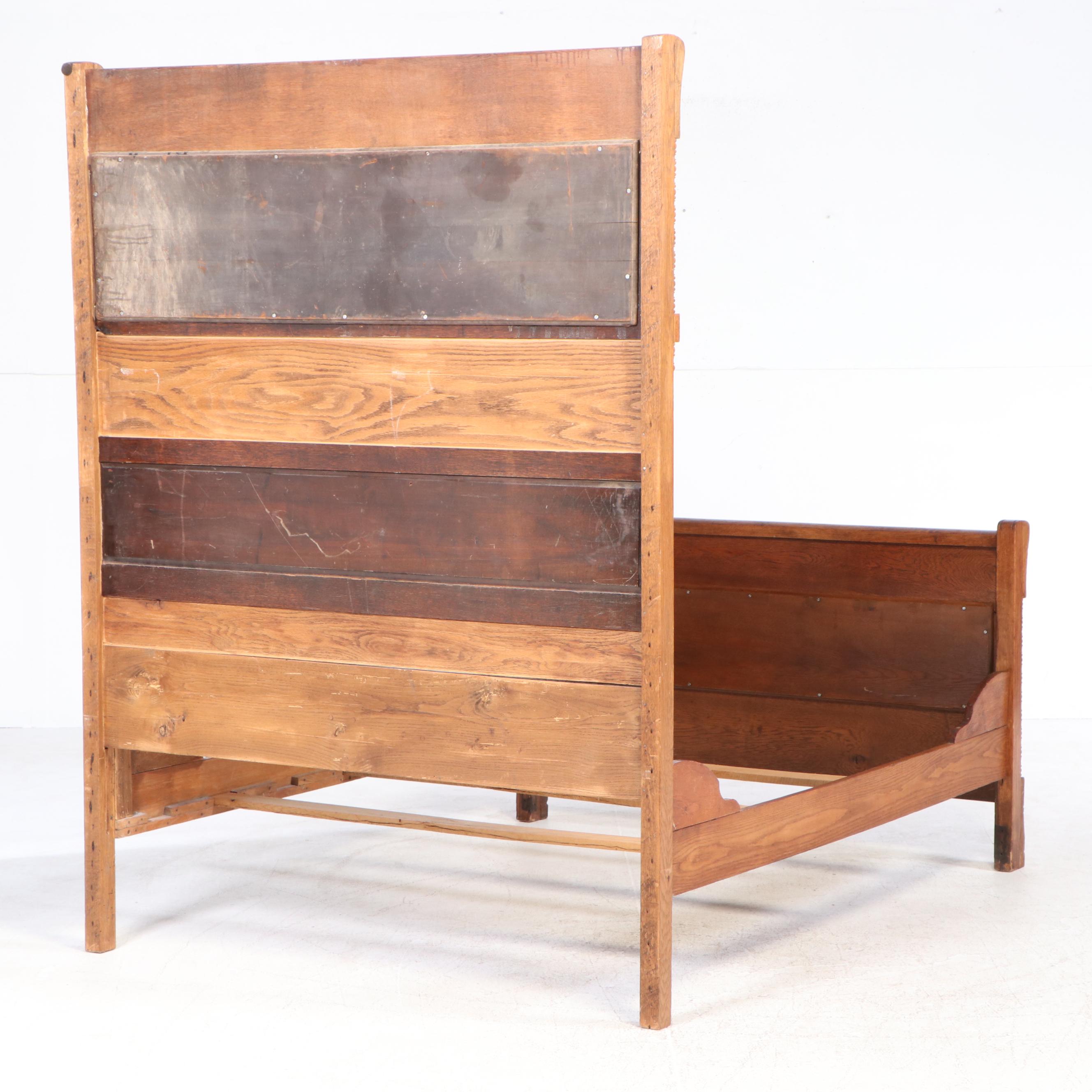 Victorian Carved Oak Full Size Bed Frame, Late 19th Century