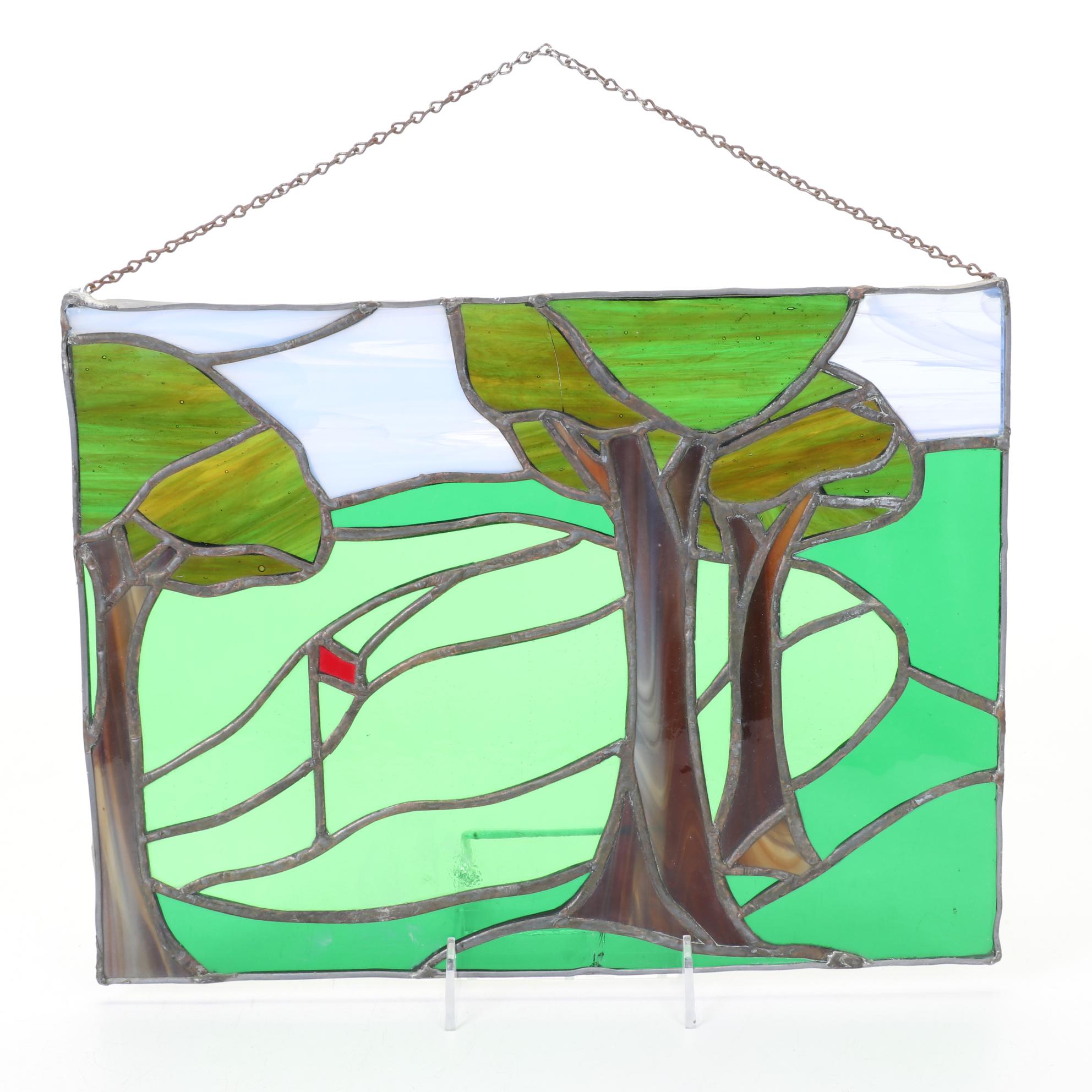 Stained Glass Panel Of Golf Course and Hummingbird Suncatcher EBTH