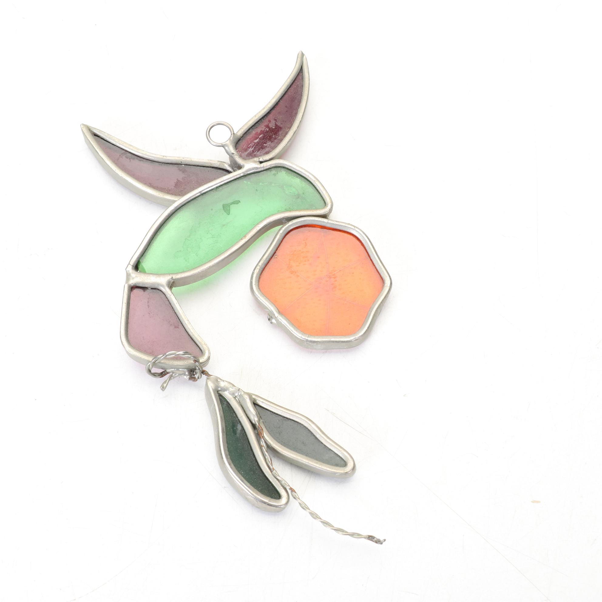 Stained Glass Panel Of Golf Course and Hummingbird Suncatcher EBTH