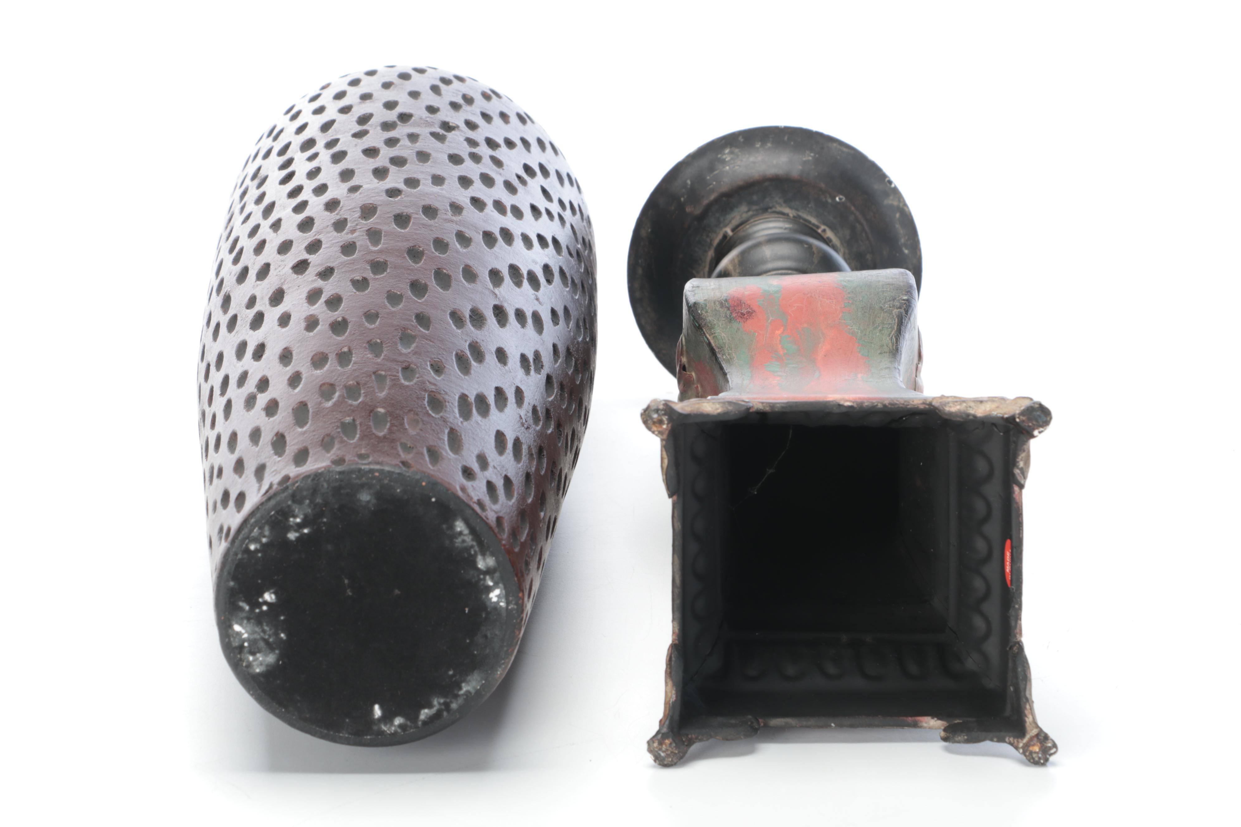 Metal Candle Pillar with Vases and Other Decor