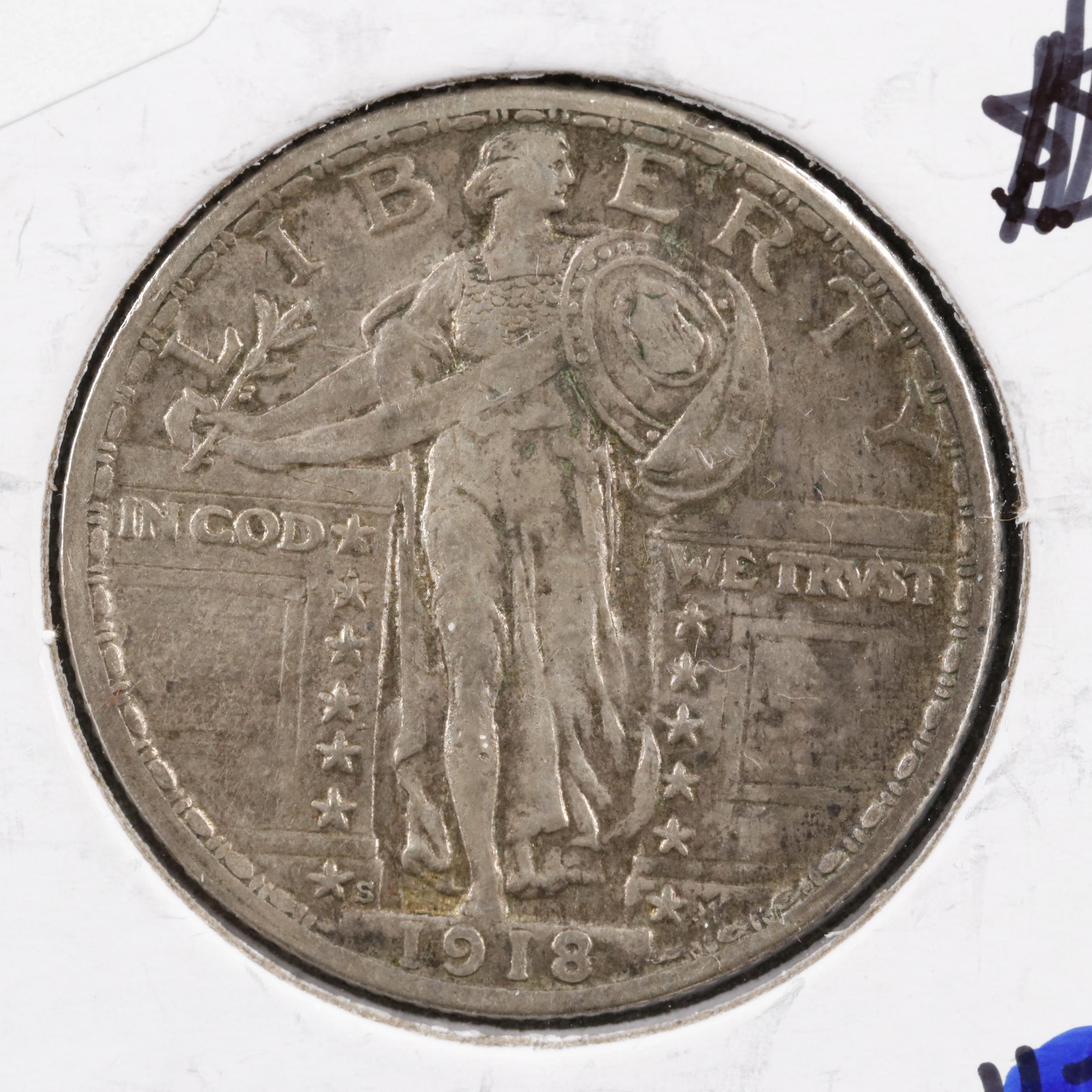 Three Different Standing Liberty Quarter Dollars 1918-S, 1920, and