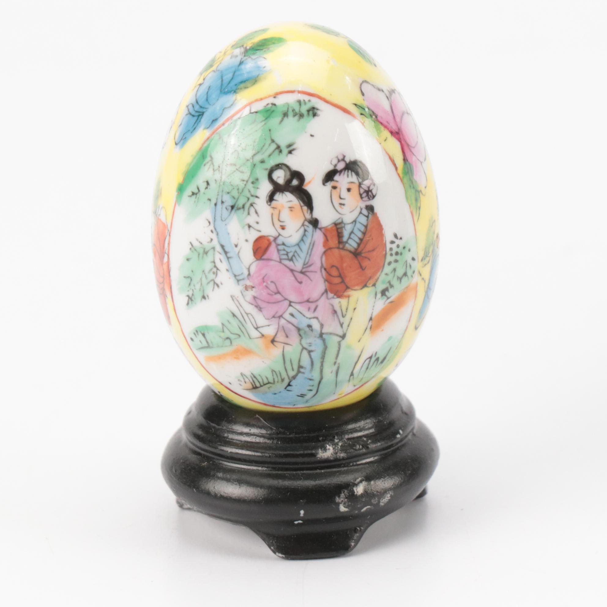 Chinese Cloisonné Eggs with Other Egg Figurines