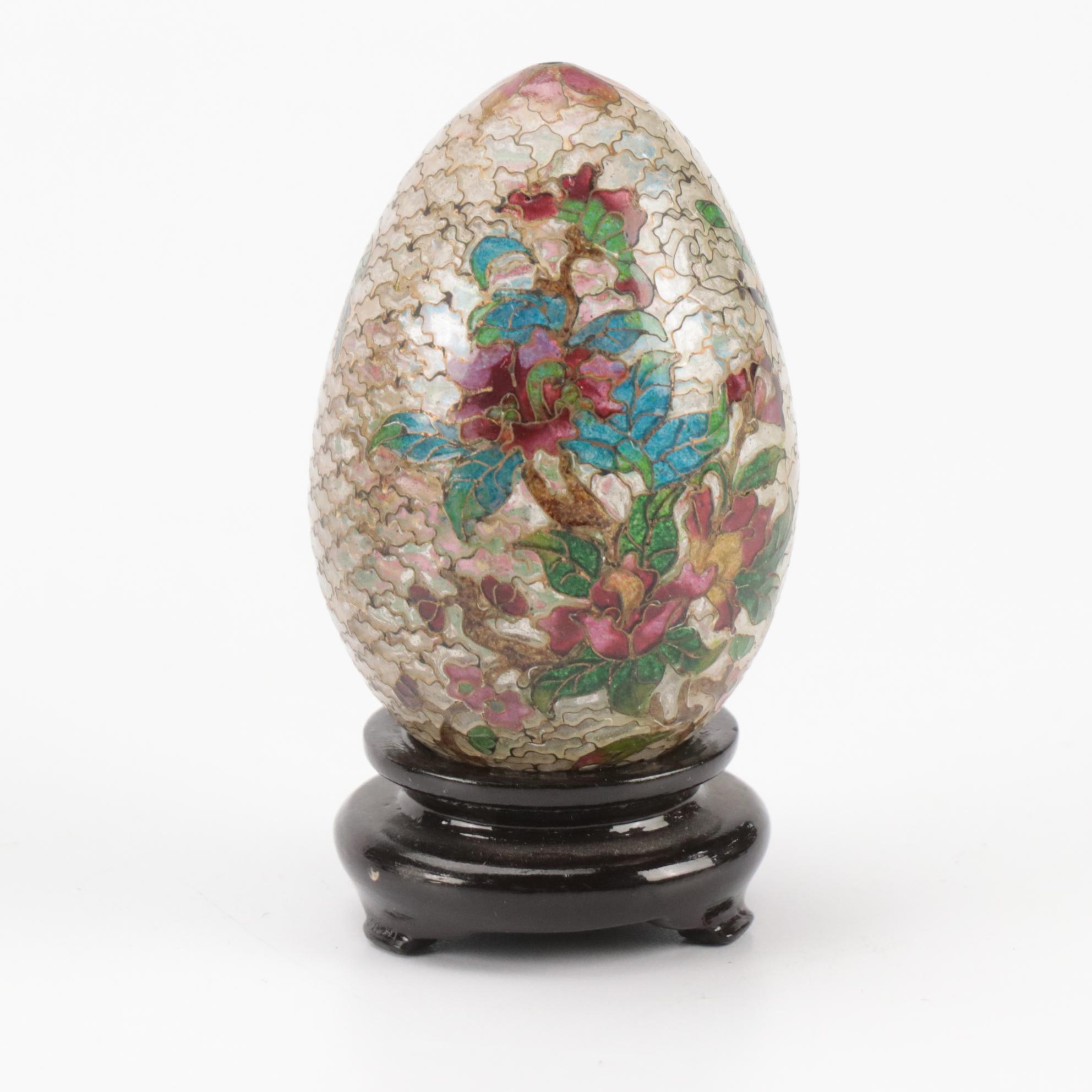 Chinese Cloisonné Eggs with Other Egg Figurines
