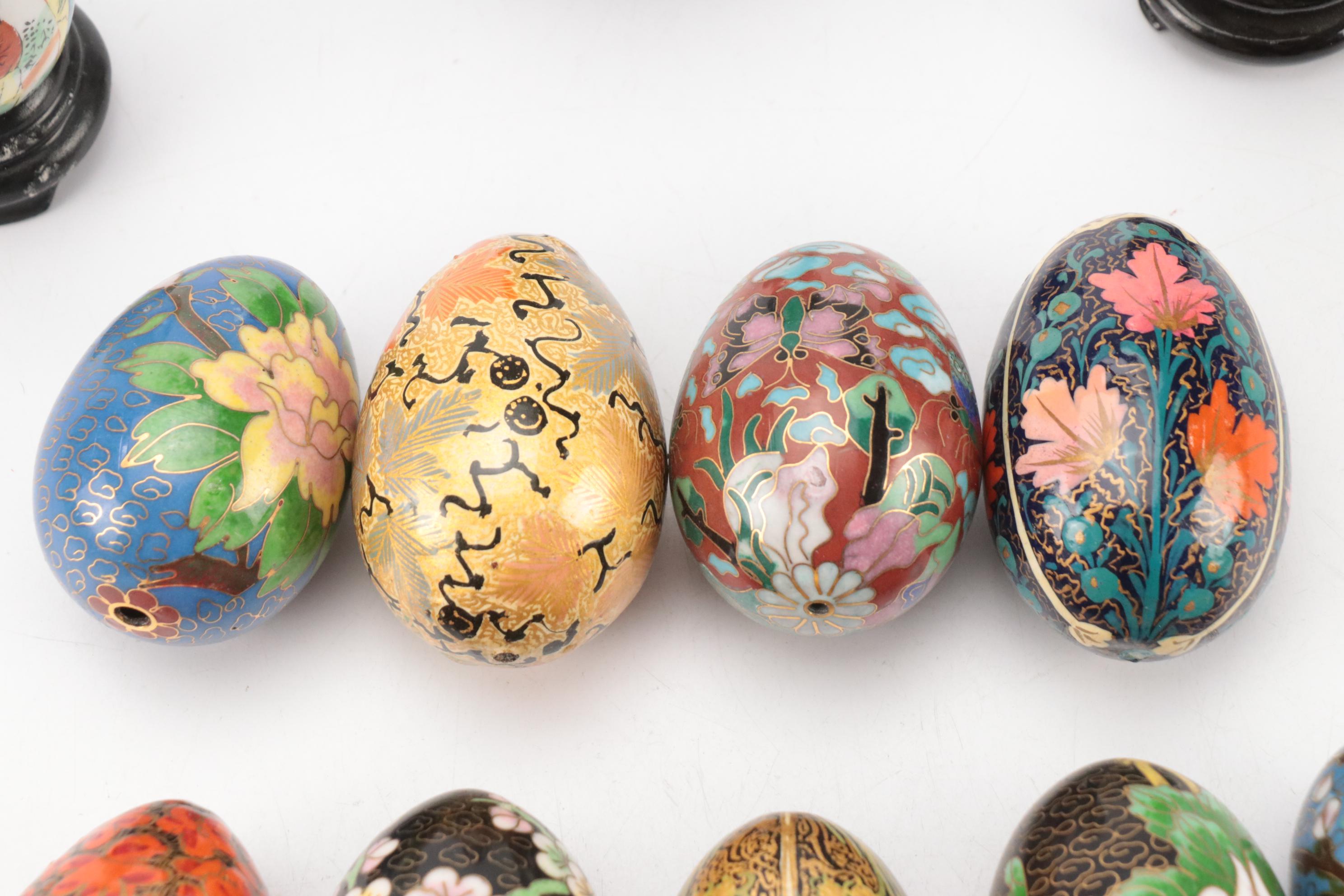 Chinese Cloisonné Eggs with Other Egg Figurines