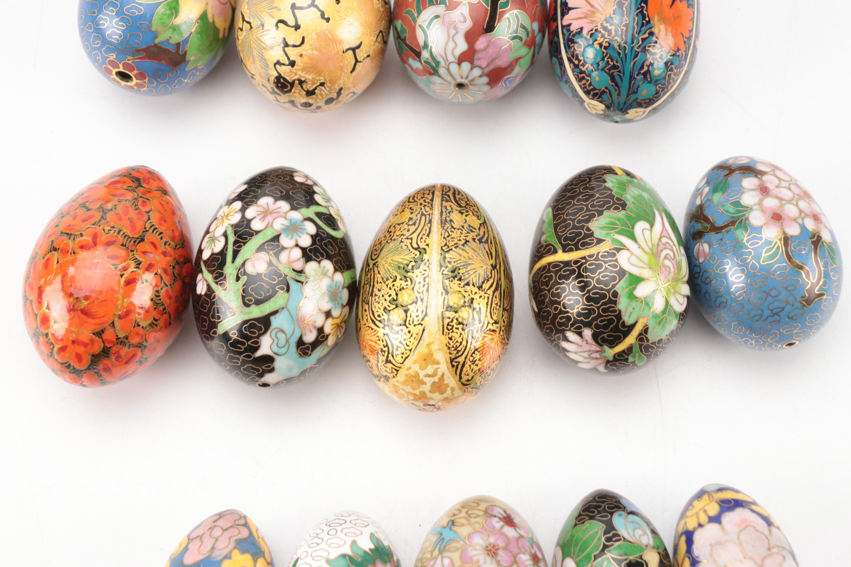 Chinese Cloisonné Eggs with Other Egg Figurines