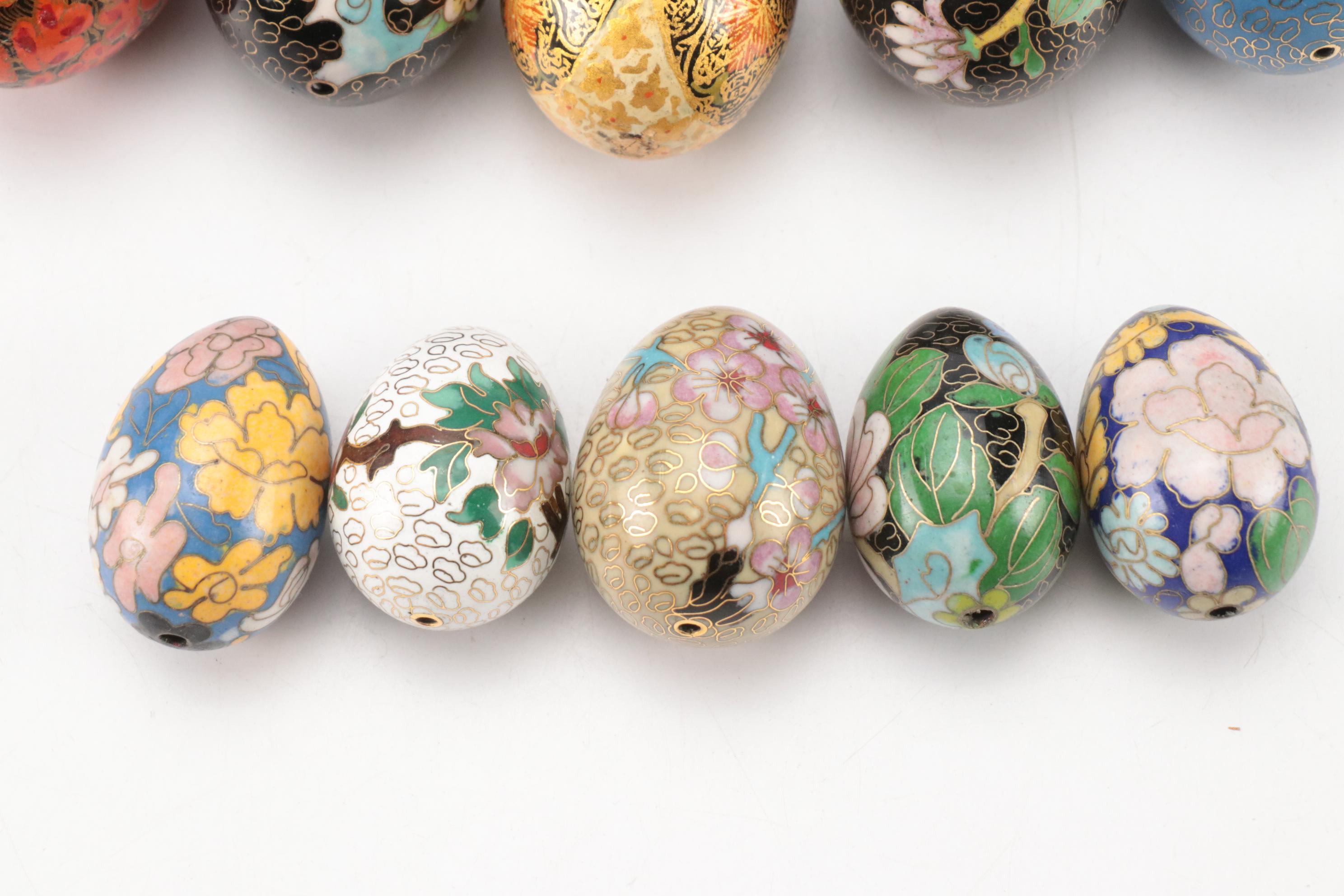 Chinese Cloisonné Eggs with Other Egg Figurines