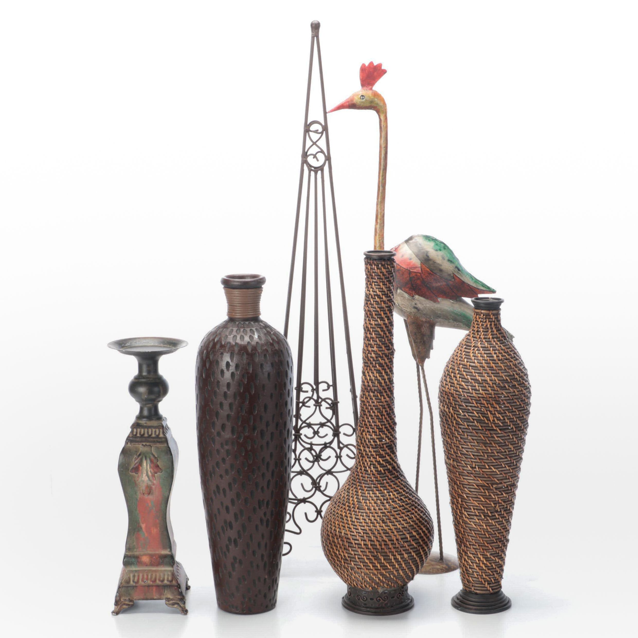 Metal Candle Pillar with Vases and Other Decor