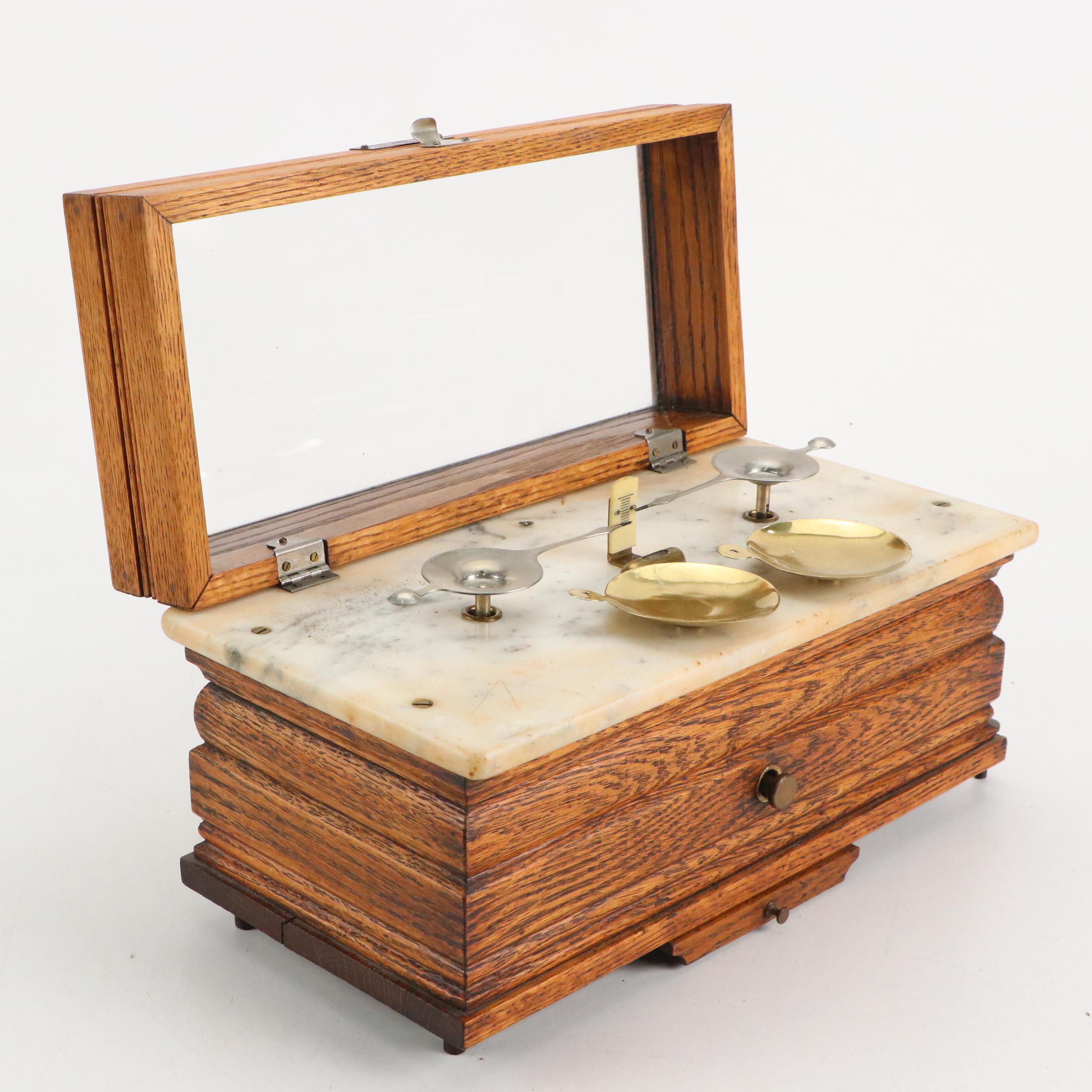 Henry Troemner Apothecary Scale in Marble and Oak Case