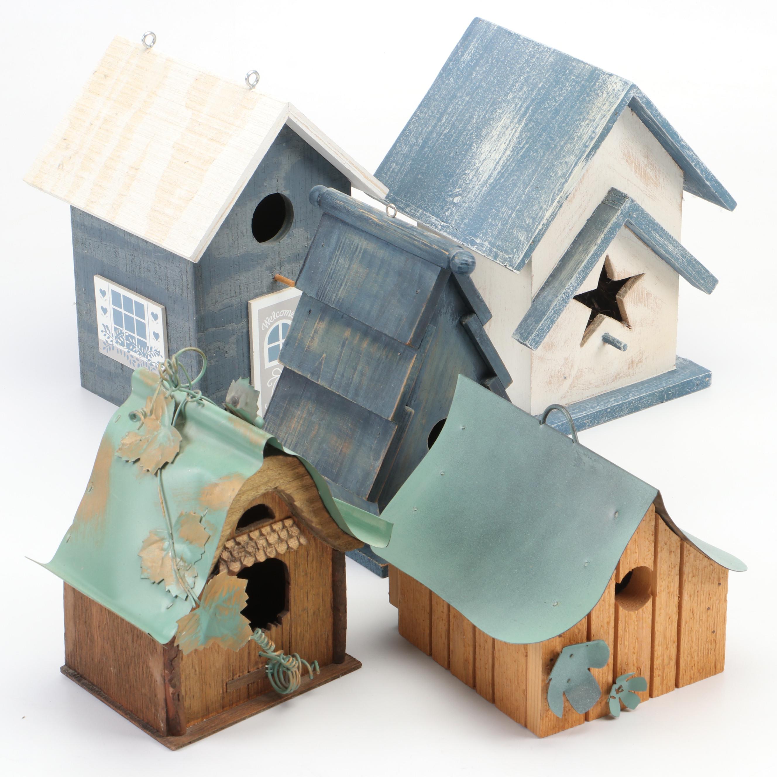 Cedar and Other Distressed Wood and Metal Birdhouses