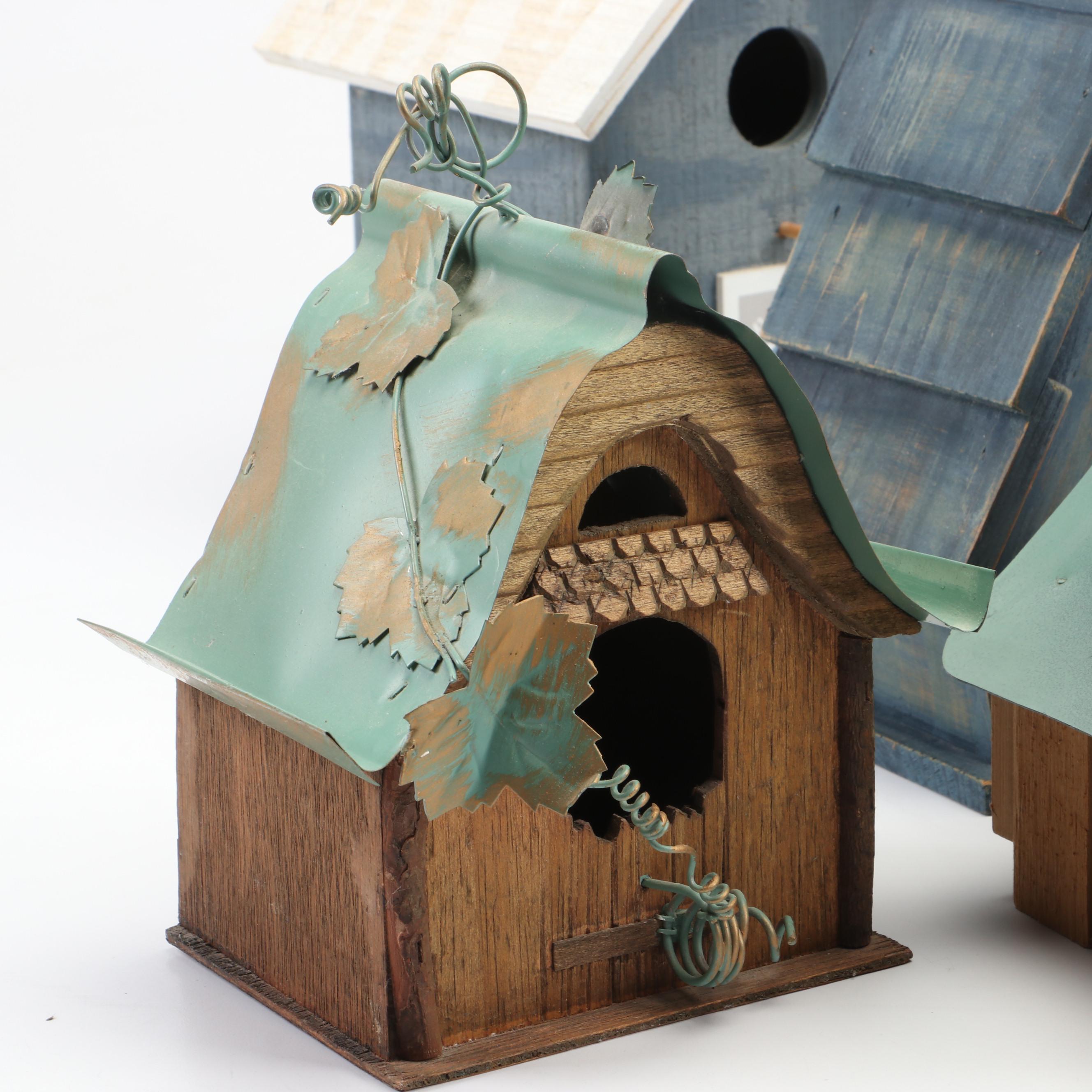 Cedar and Other Distressed Wood and Metal Birdhouses