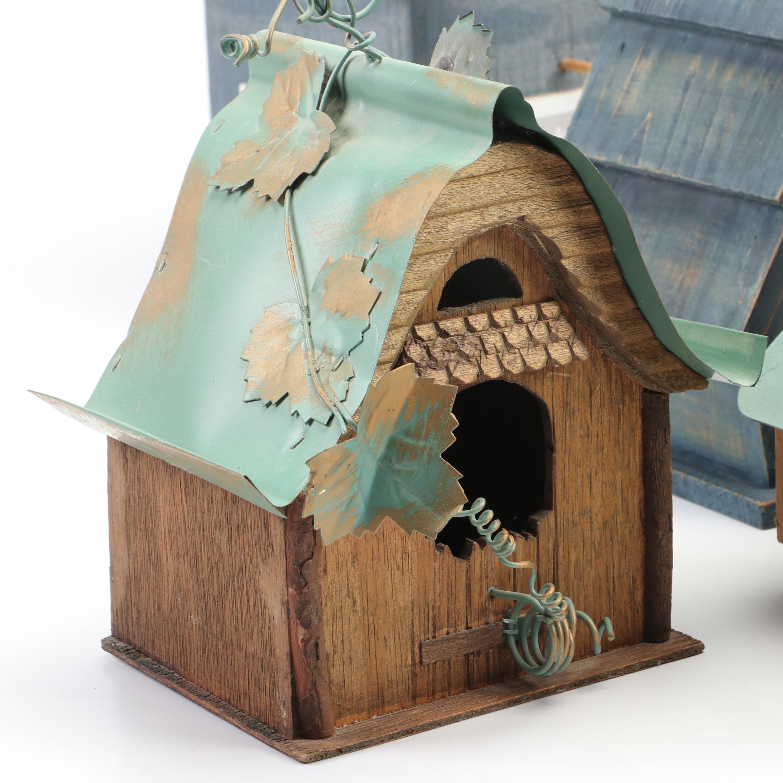 Cedar and Other Distressed Wood and Metal Birdhouses