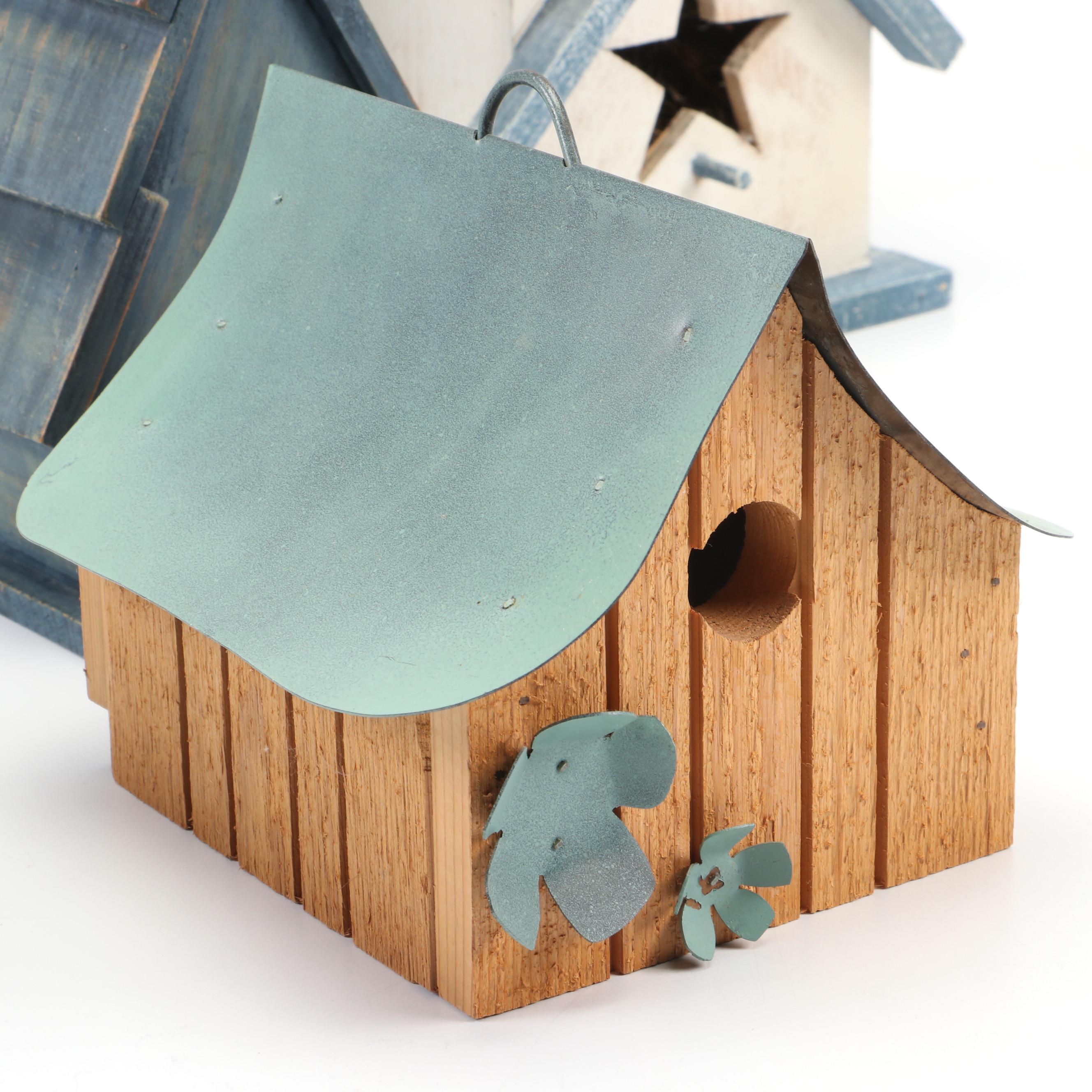 Cedar and Other Distressed Wood and Metal Birdhouses