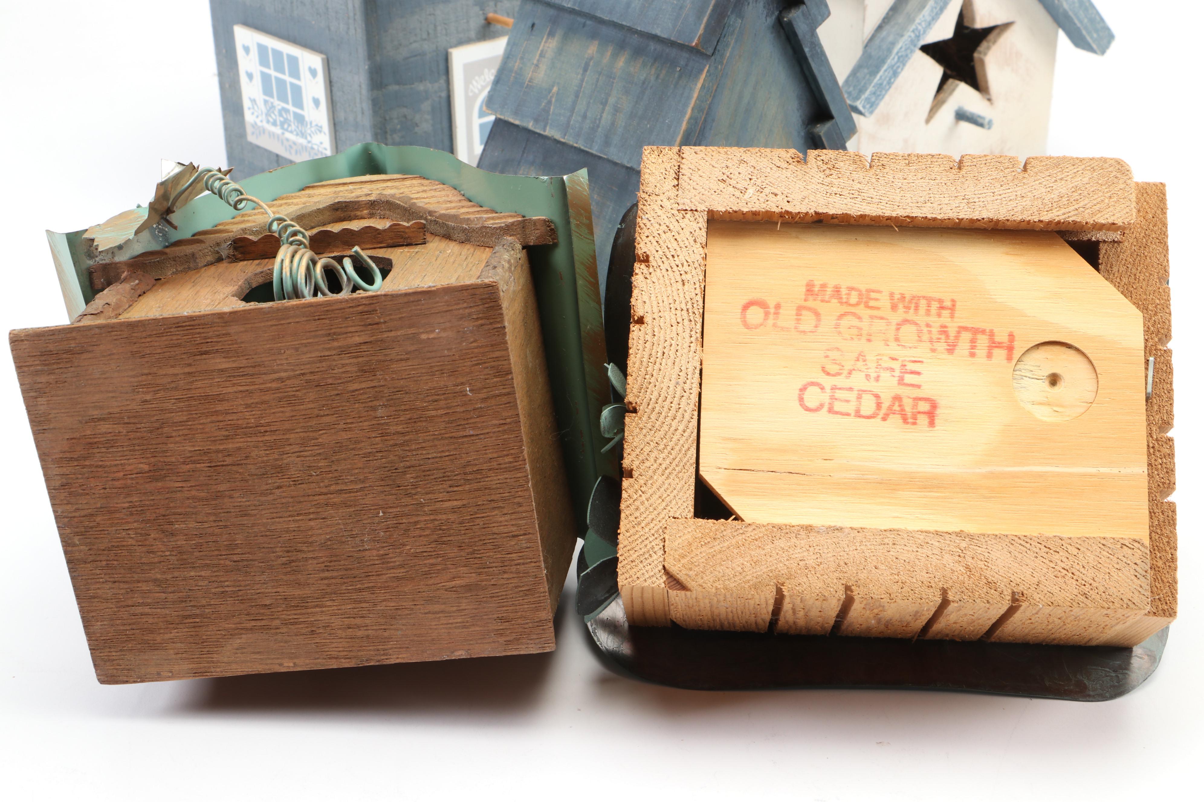 Cedar and Other Distressed Wood and Metal Birdhouses