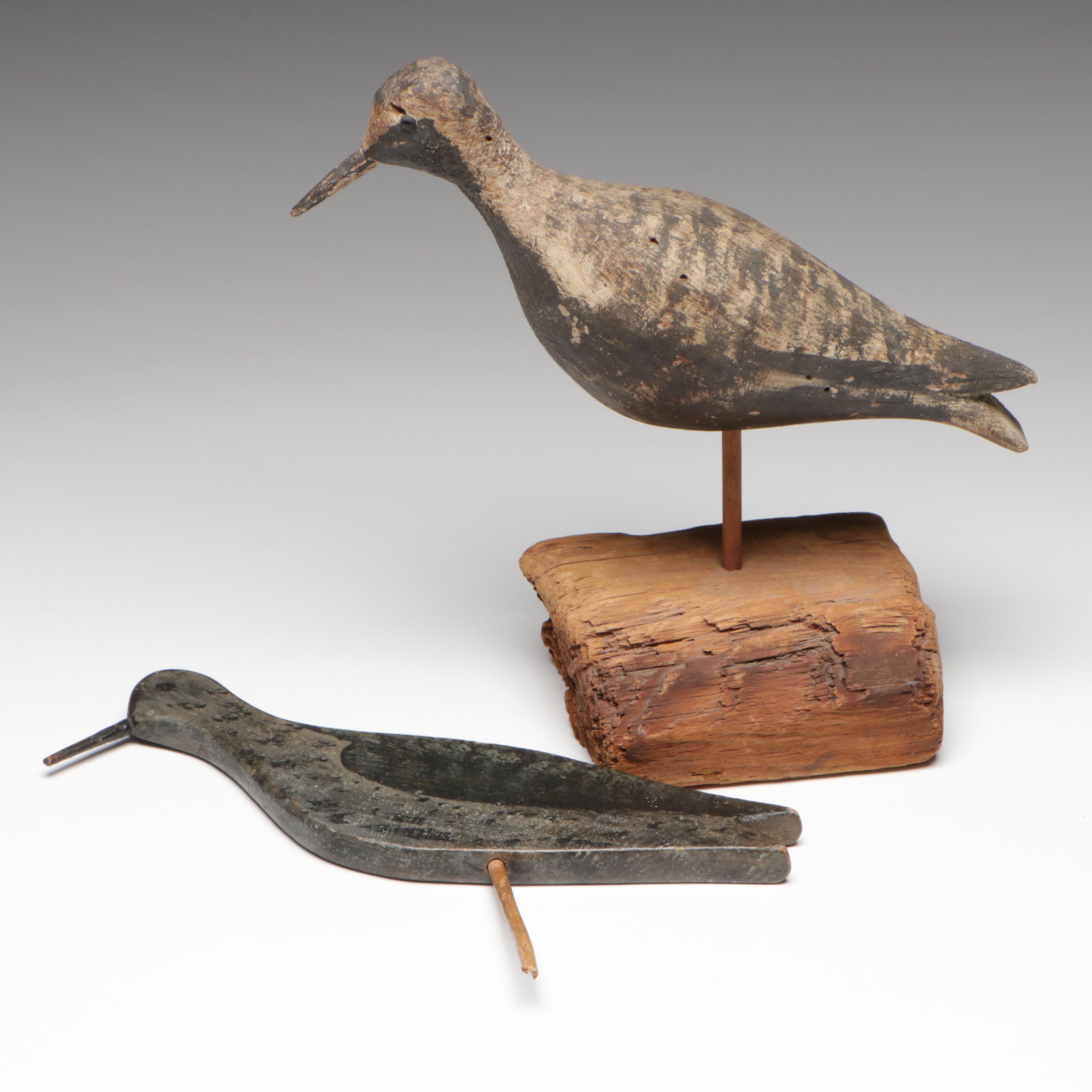 Antique Carved and Patinated Wood Shore Bird Standing Decoys