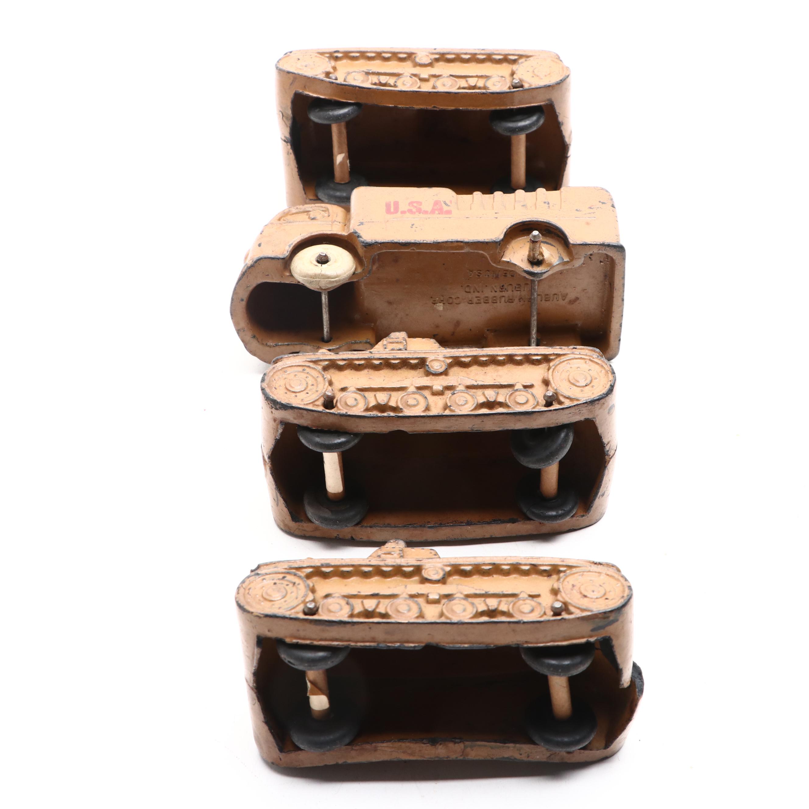 Auburn Rubber Company Toy Tanks, Locomotive and Trucks, Mid-20th Century