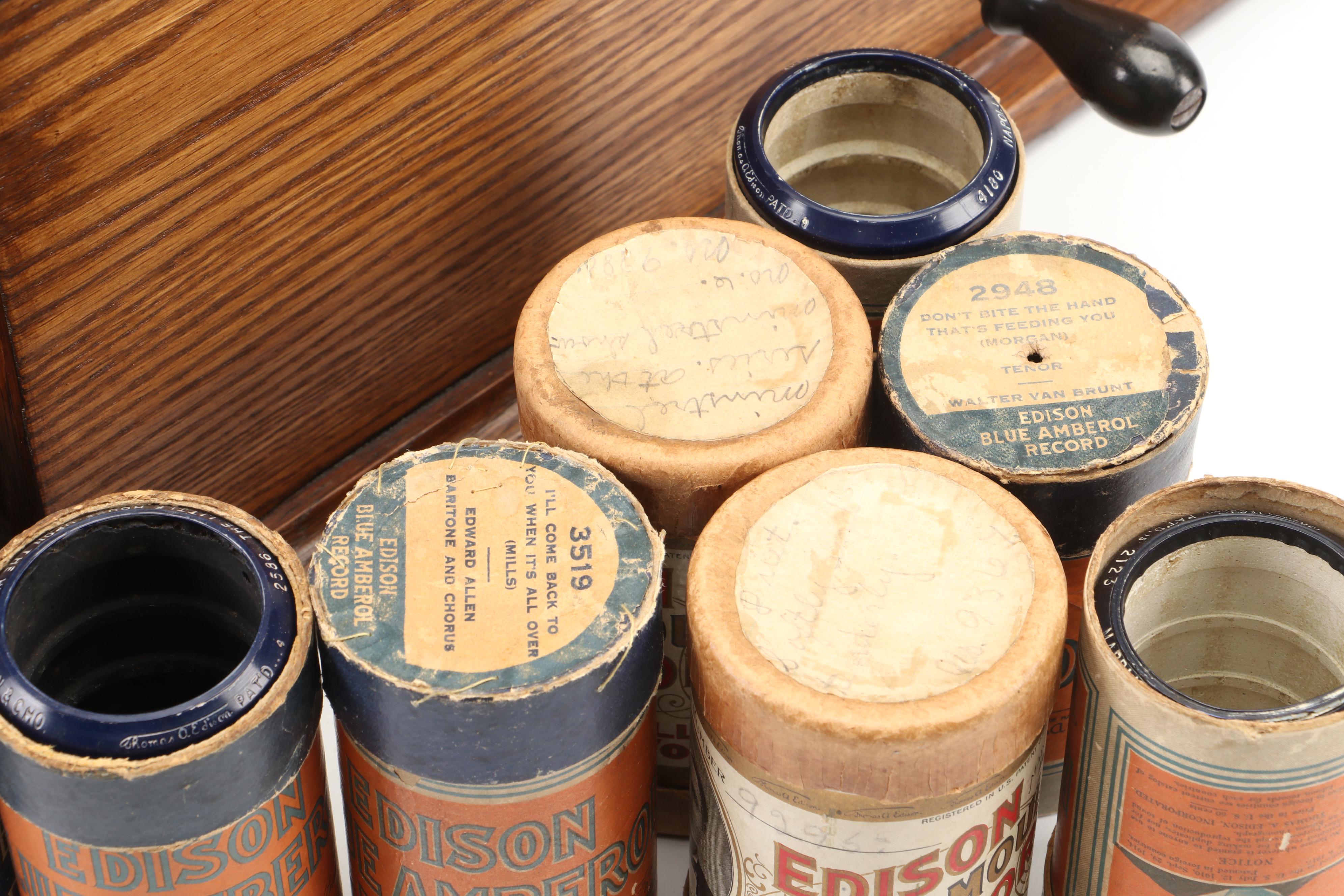 Edison Amberola Model 30 Cylinder Phonograph and Cylinder Records